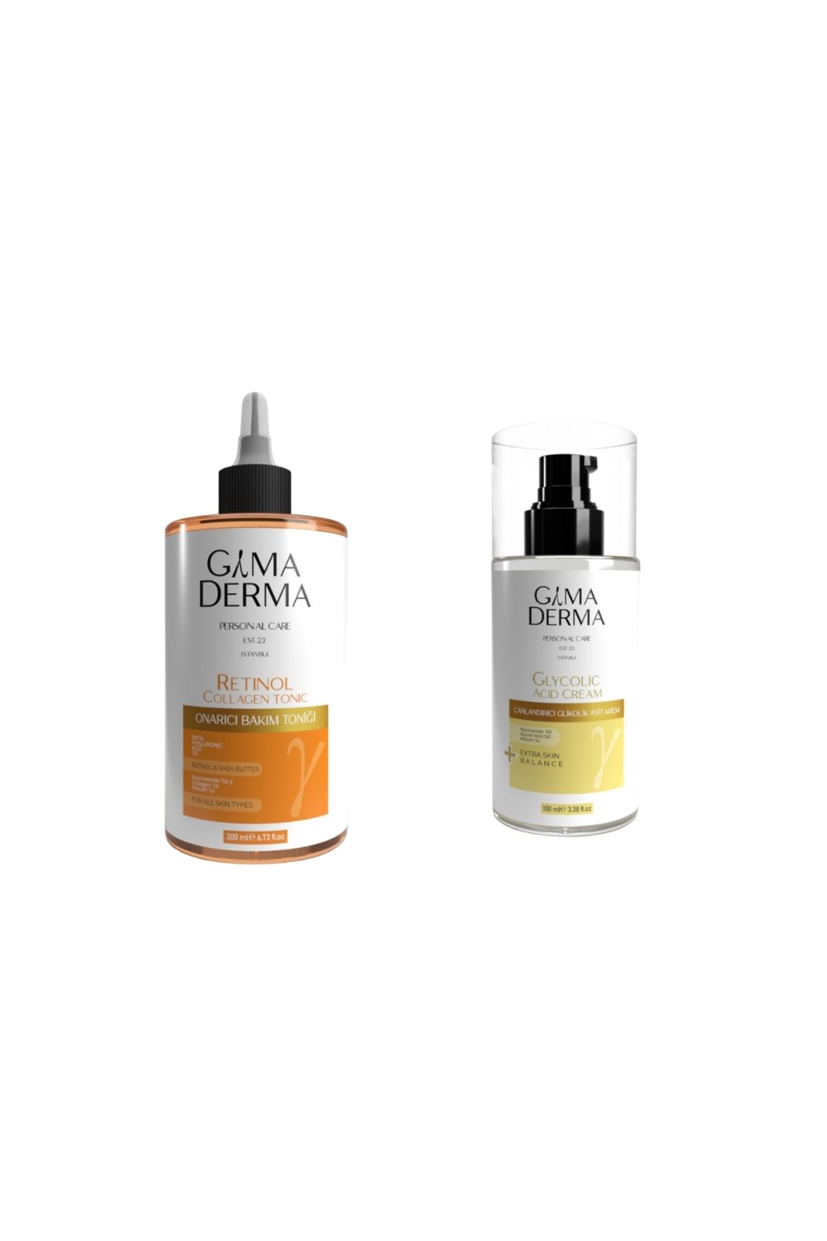 Gama Derma Retinol Kolajen Onarıcı Bakım Toniği + Canlandırıcı Glikolik Asit Krem Seti