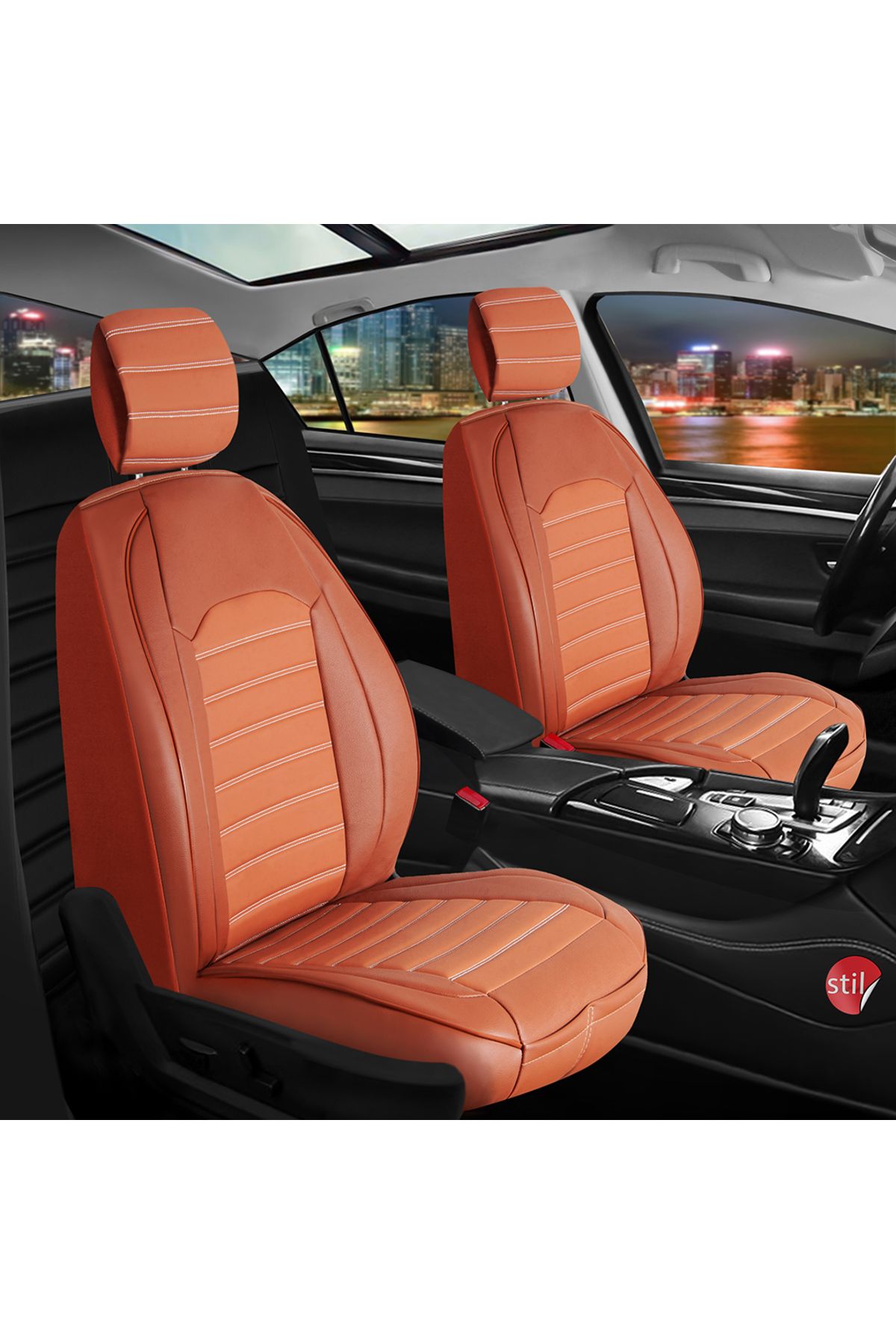 autogoodstore Ford Eco Sport Uyumlu Lüx Deri Oto Koltuk Kılıfı Ön Arka Takım Çizgili Model Tarçın ags