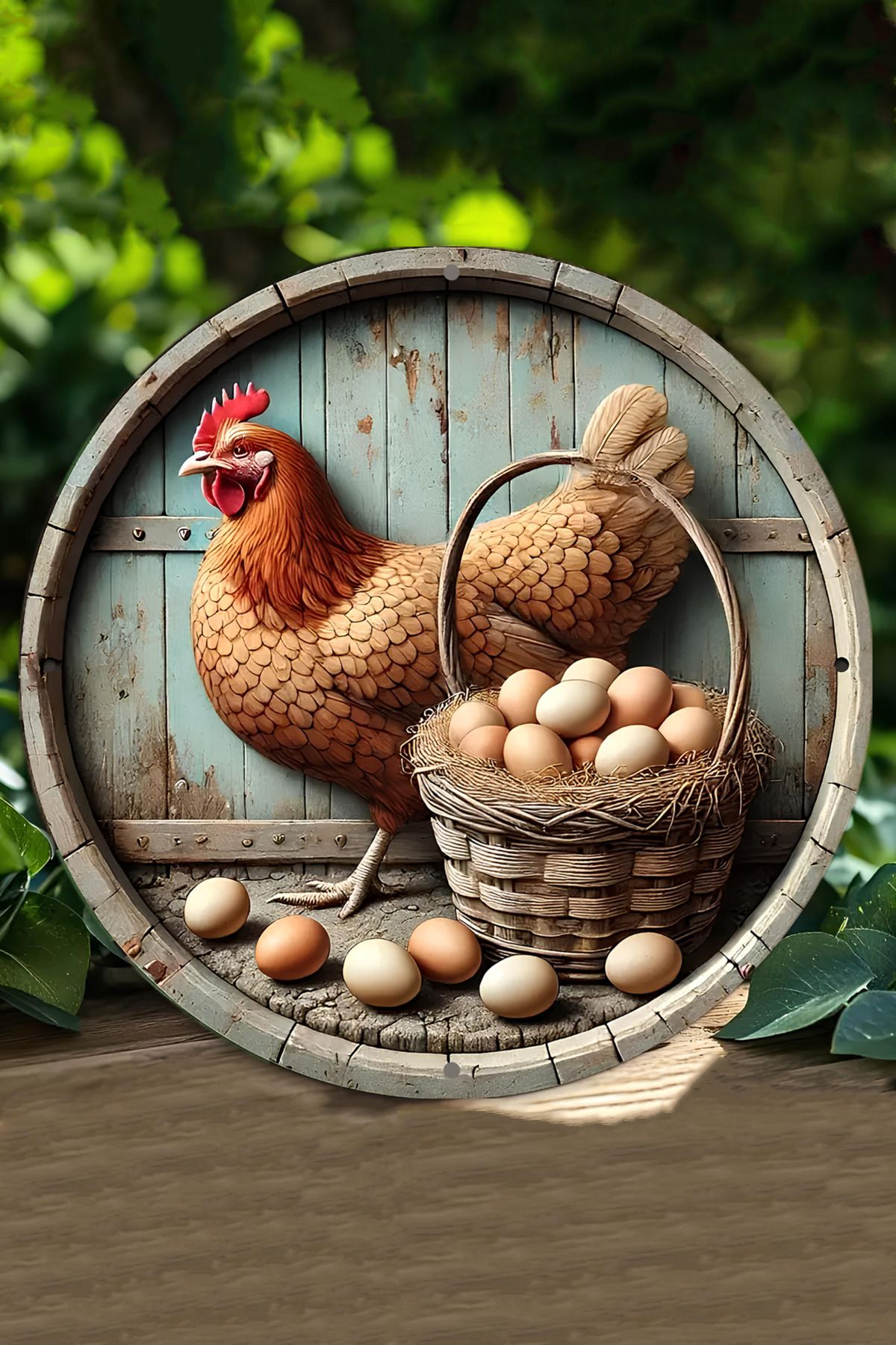 kutuTR 🐔 Sepetli Tavuk Temalı MDF Duvar Dekorasyonu – 20 cm DT007