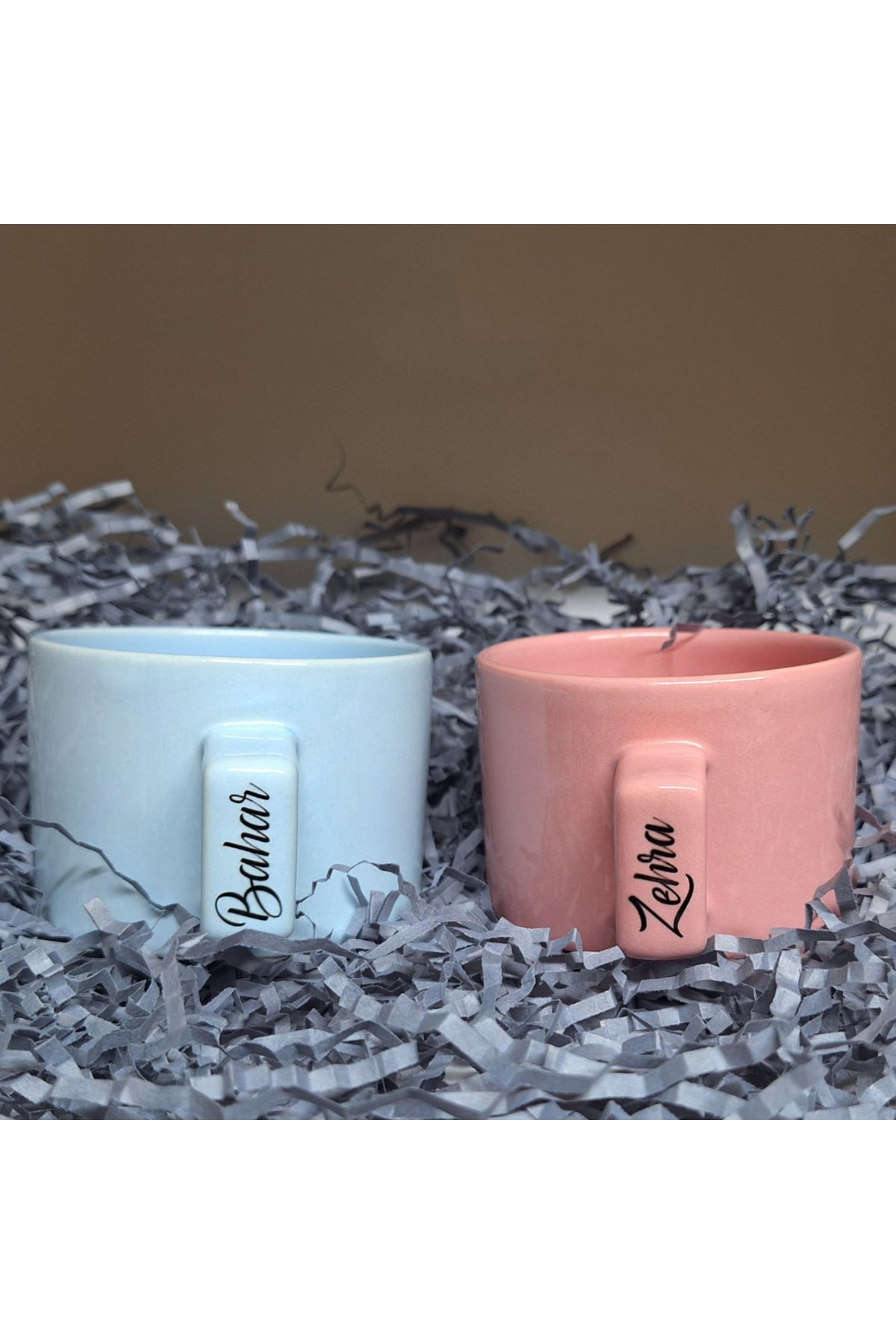 Home Kişiye Özel İsimli 2'li Seramik Kupa Seti – Pastel Renk 200 ml