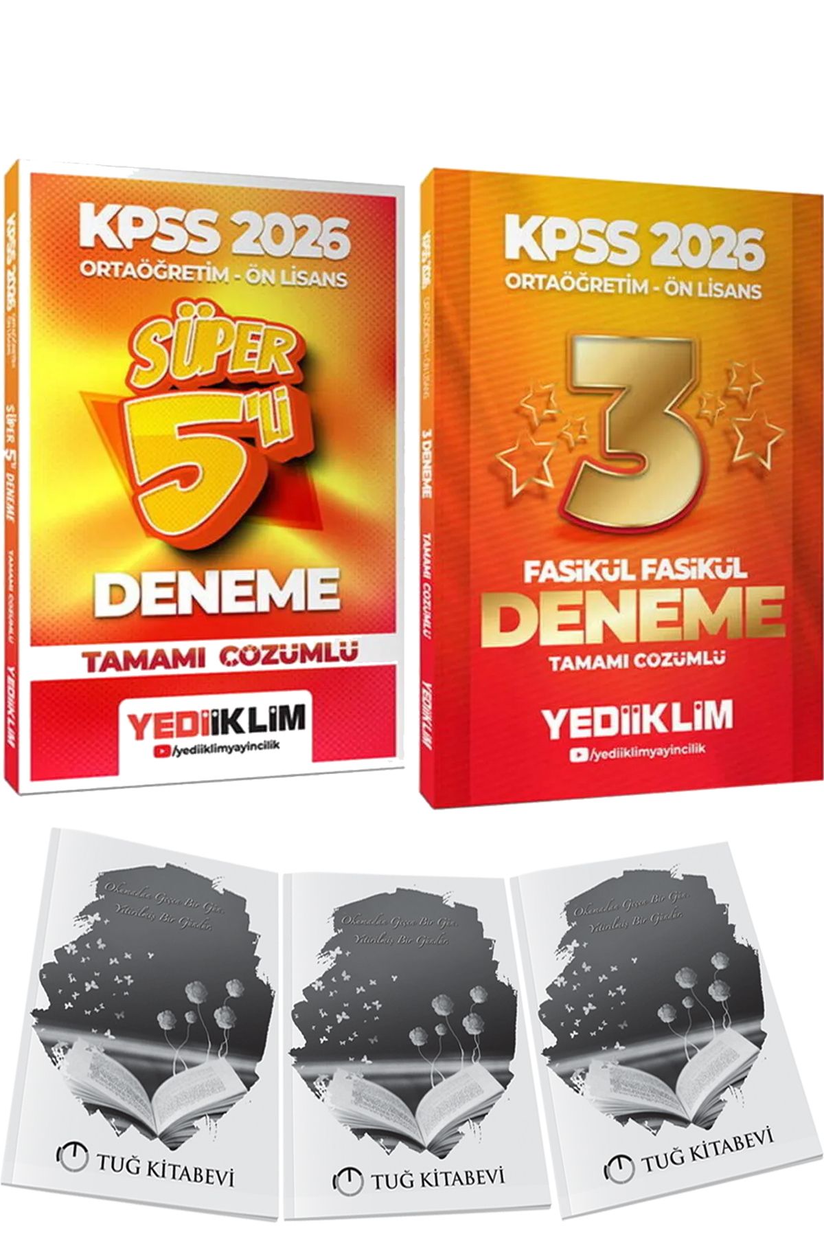 Yediiklim Yayınları 2026 Kpss Ortaöğretim-Önlisans Süper 5 Deneme - Tamamı Çözümlü 3 Yıldız Fasikül Deneme + Hediye