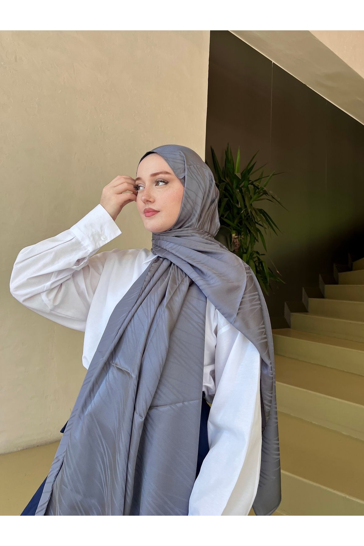 hijabchi İpeksi Jakar Şal Çizgi Desen -