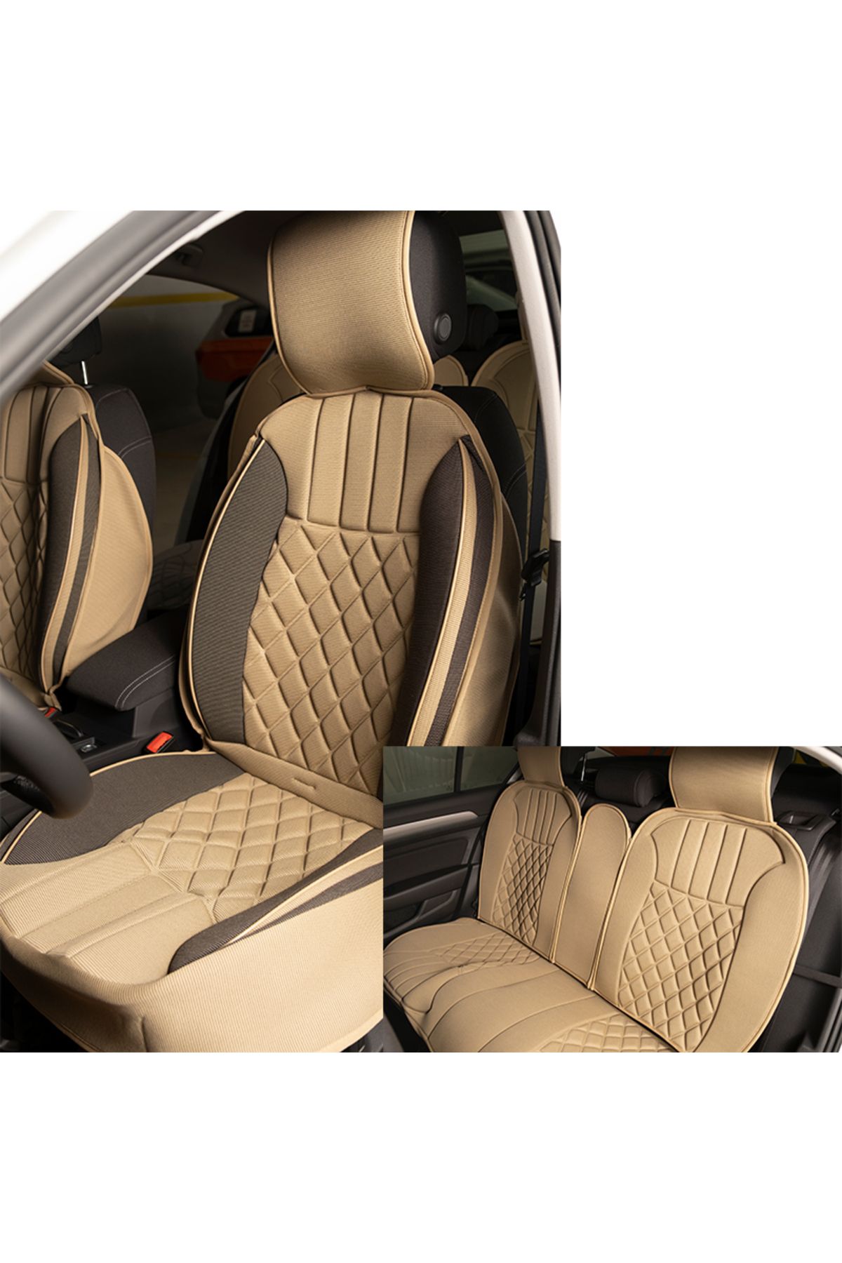 autogoodstore Dacia Sandero Stepway Uyumlu Lüx Oto Koltuk Minderi Ön Arka 5'li Set Elegance Bej-KoyuBej