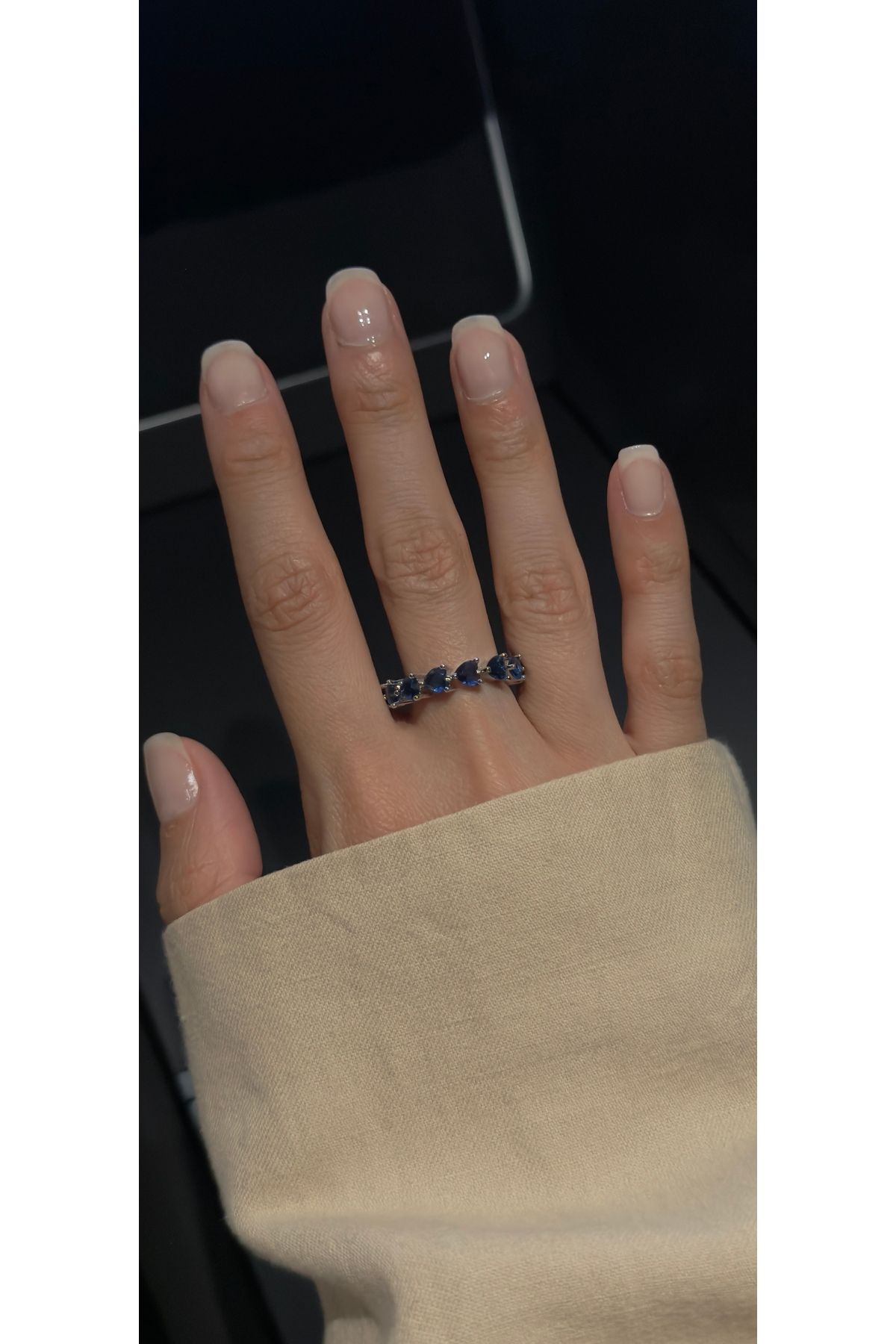 kems jewels Kalp Model Lacivert Zirkon Taşlı Gümüş Kaplama Ayarlanabilir Çelik Yüzük