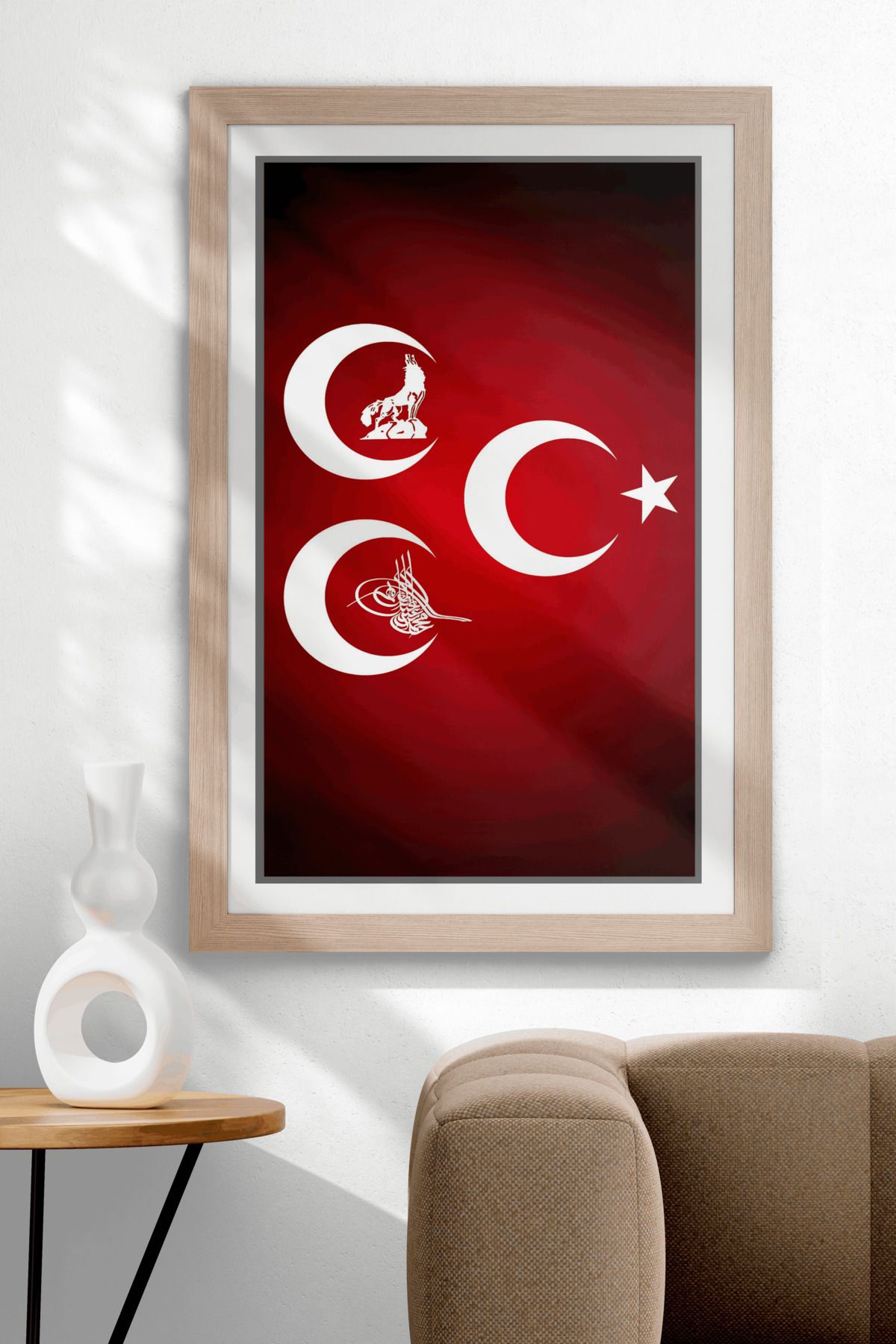 UVisiontr 3 Hilal Tablosu: Bozkurt, Osmanlı Tuğrası ve Ay Yıldız Temalı Çerçevesiz MDF Tablo
