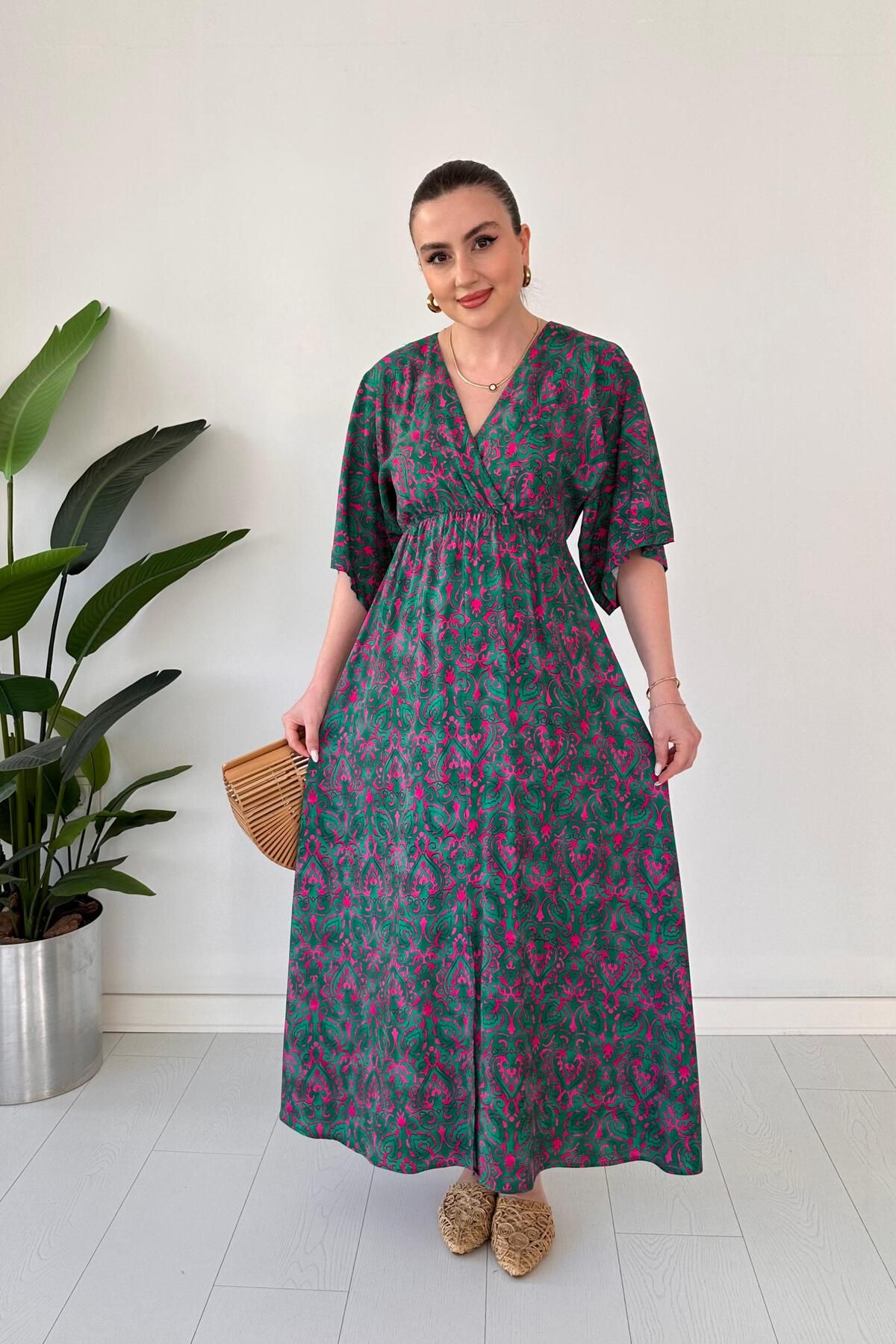 MaziButik Şal Yarasa Elbise Pembe
