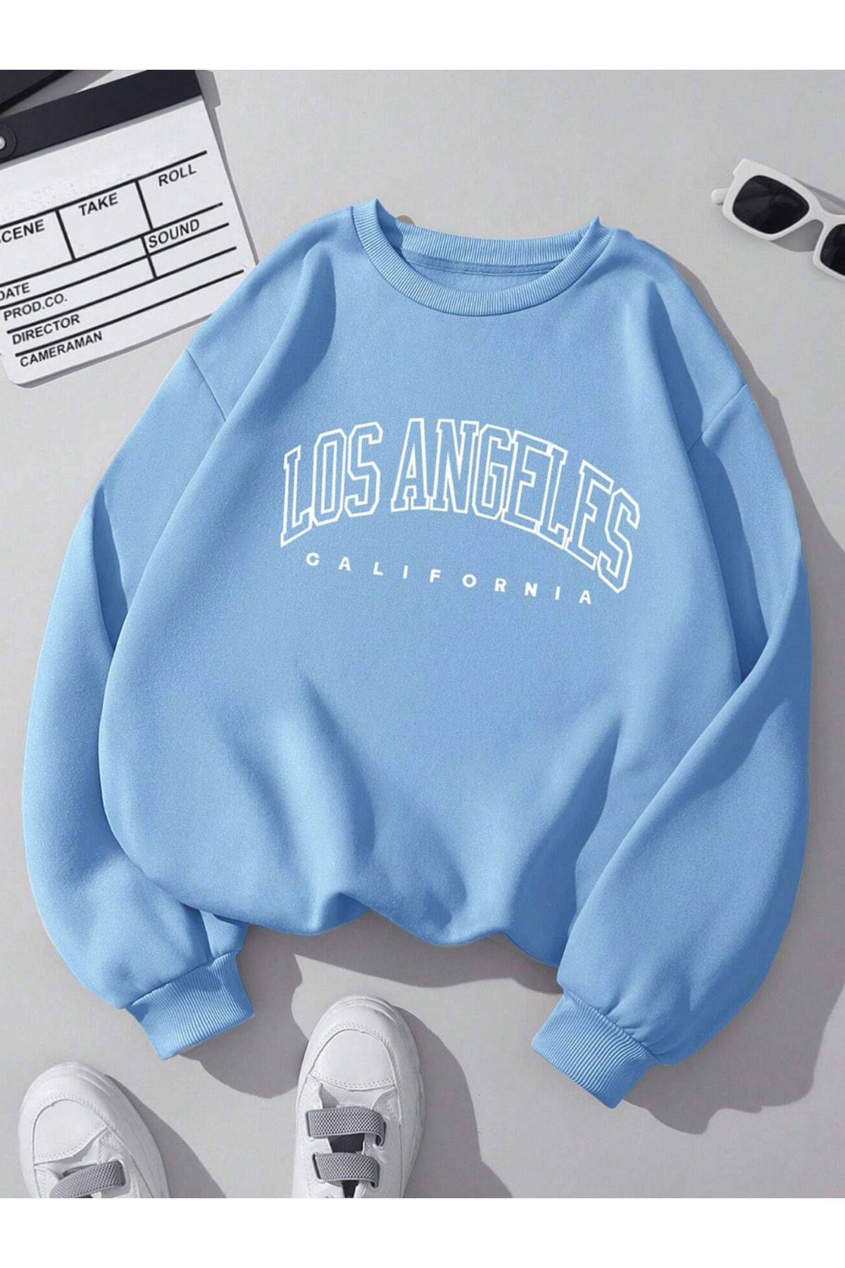 COHERENT Unisex Kadın/Erkek LOS ANGELES Özel Renkli Oversize Bisiklet Yaka Pamuklu Sweatshirt