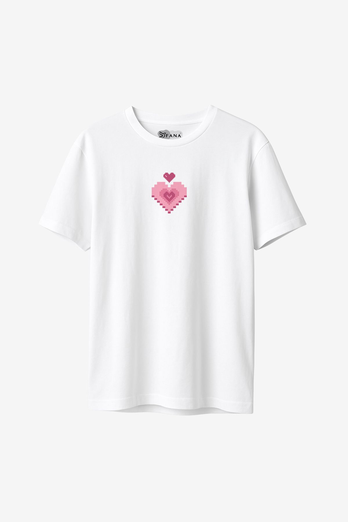 FANA Kadın Beyaz Tişört Minimal Retro Kalp Baskılı Yazlık T-shirt