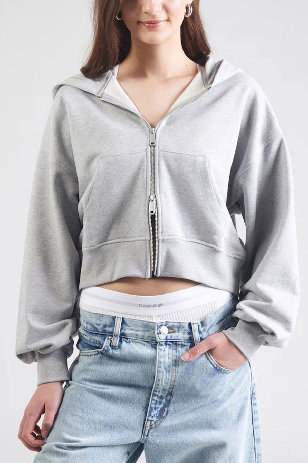 Calvin Klein Jeans A- French Terry Badge Logo Fz Ho Kadın Gri Sweatshirt Lv047c216g-p79