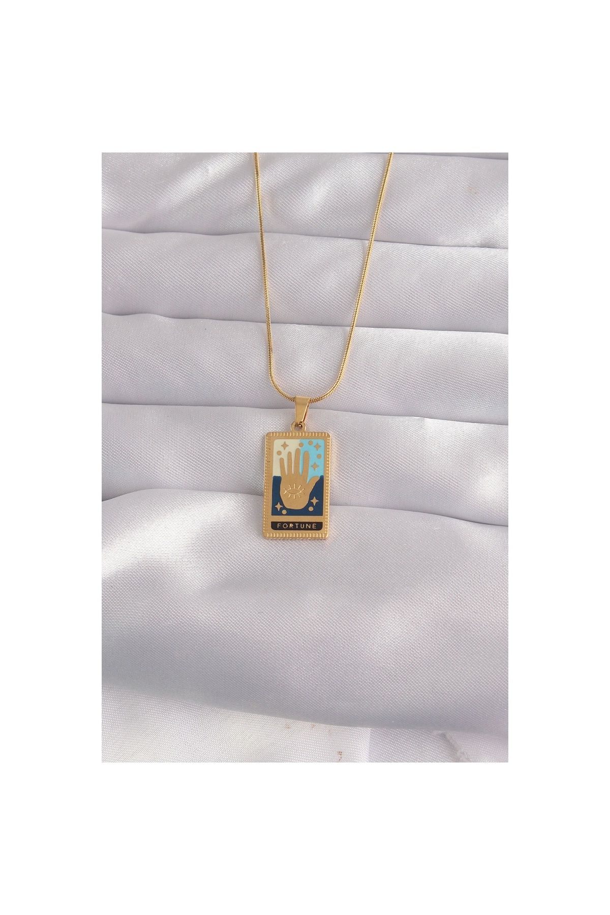 maarketim 316L Çelik Gold Renk Karışık Mineli El Figür Tarot Kolye