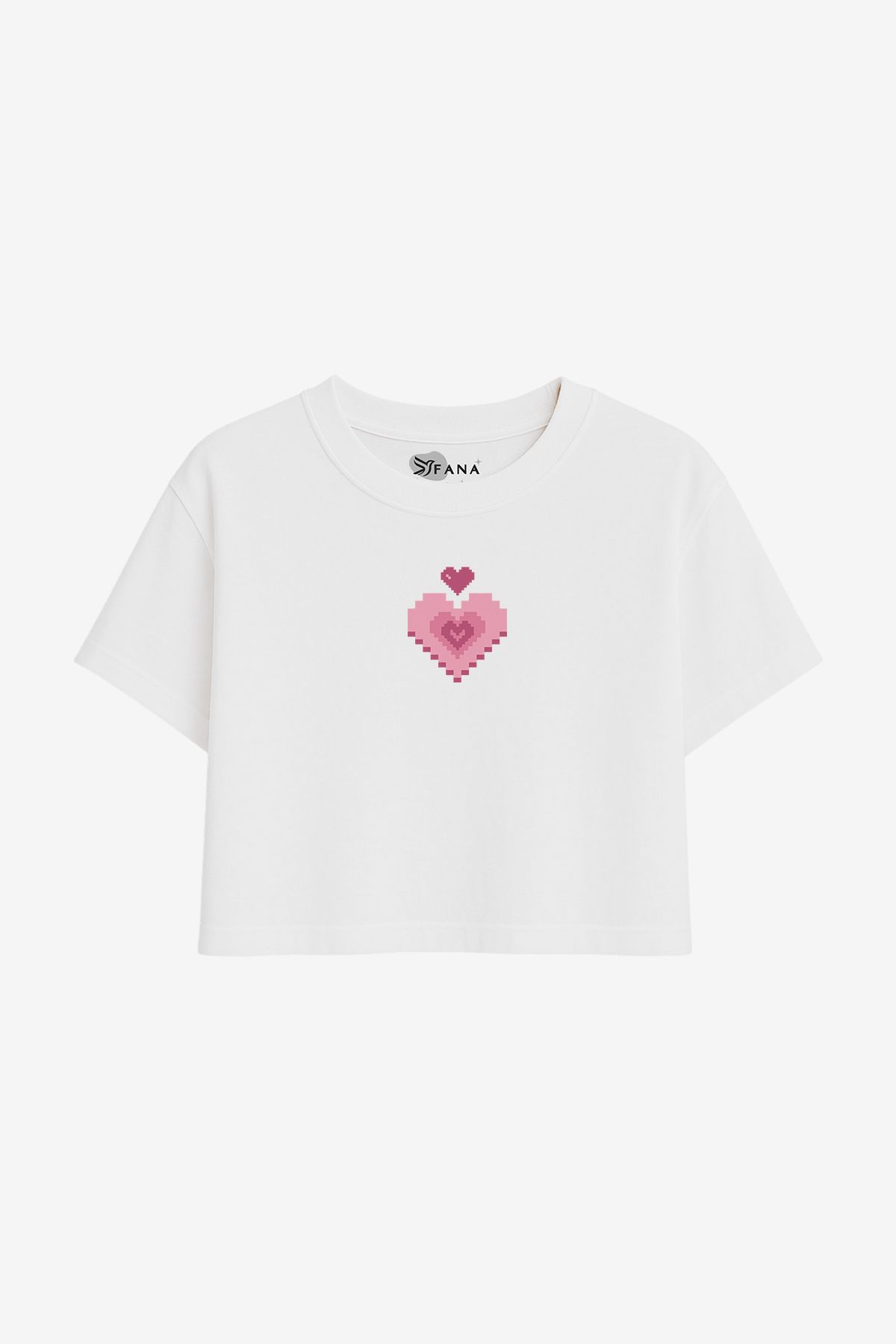 FANA Kadın Beyaz Tişört Minimal Retro Kalp Baskılı Yazlık Kısa T-shirt