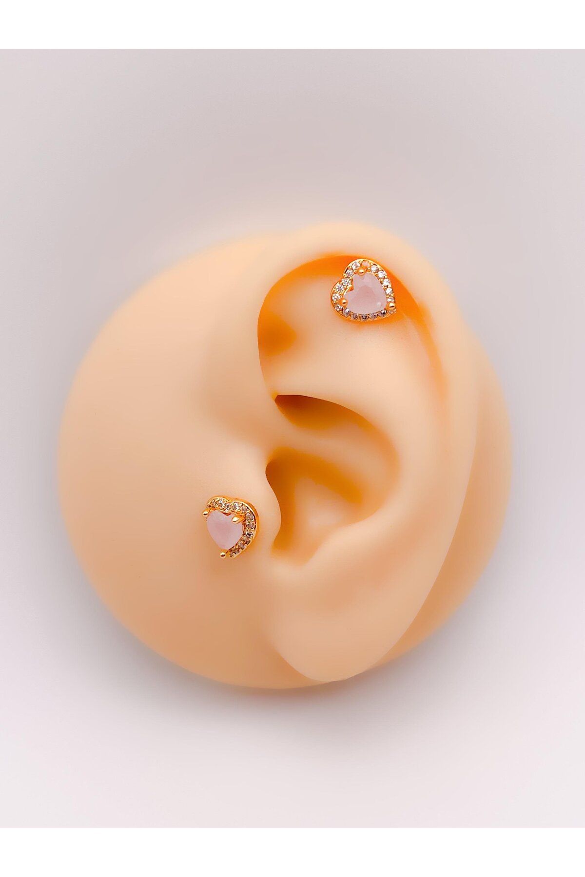 Trinos Cerrrahi Çelik Piercing ( Pirsing ) Pembe Taşlı Şık Kalpli Tragus Helix Piercing (1adet)