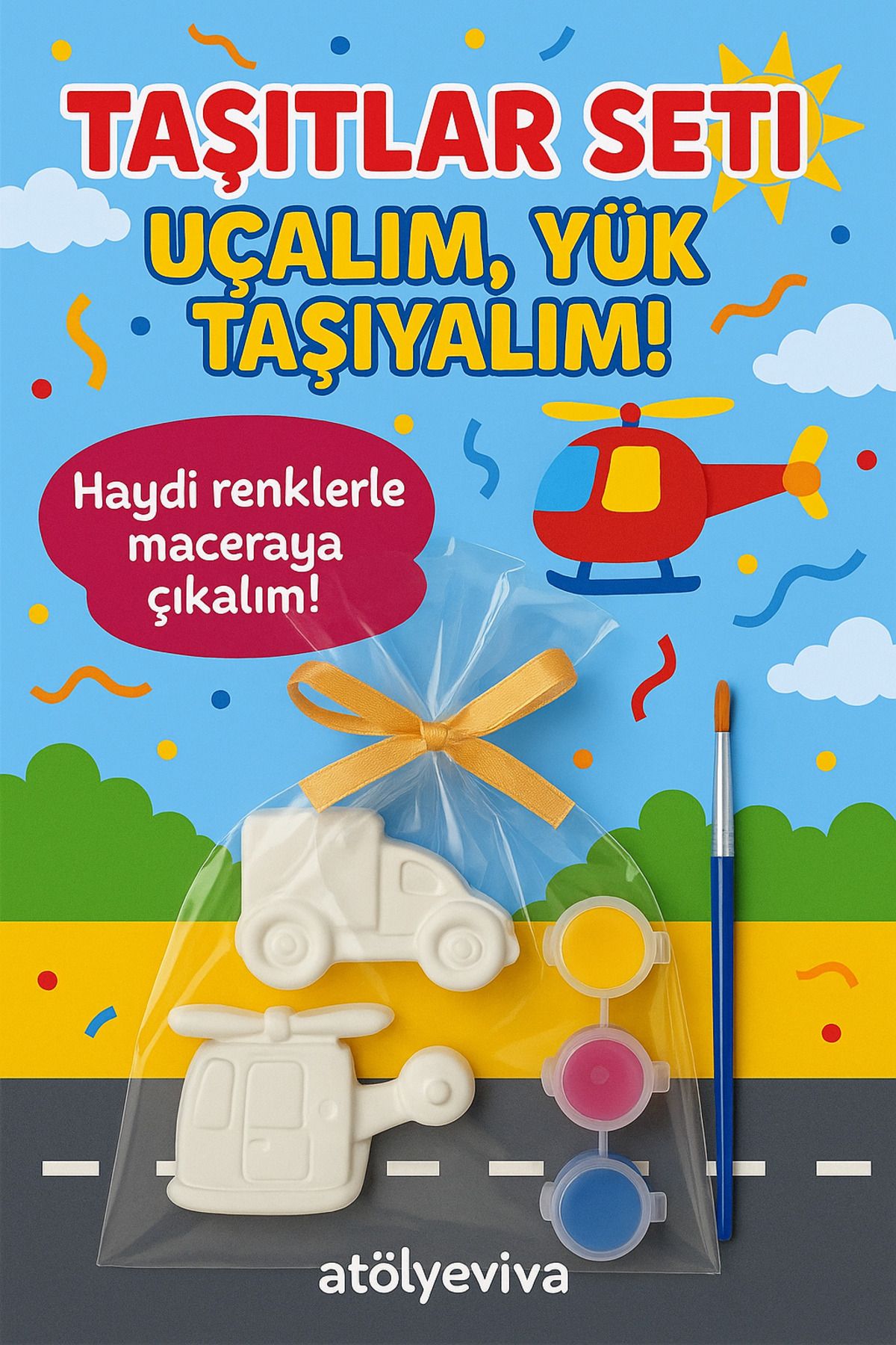 ATÖLYE VİVA Taş boyama seti Taşıtlar serisi Helikopter ve Kamyon