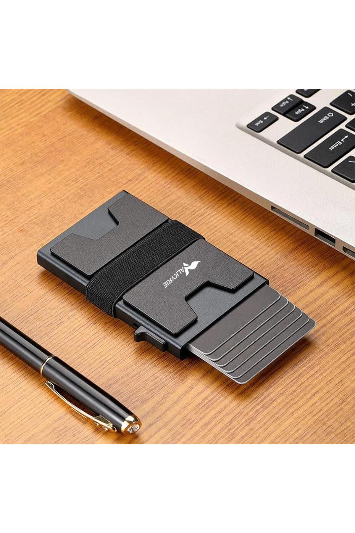 valkyrie  Akıllı Mekanizmalı Minimalist Karbon Fiber Kasa RFID Korumalı Cüzdan Kredi Kartlık 15 Kart - Görsel 9