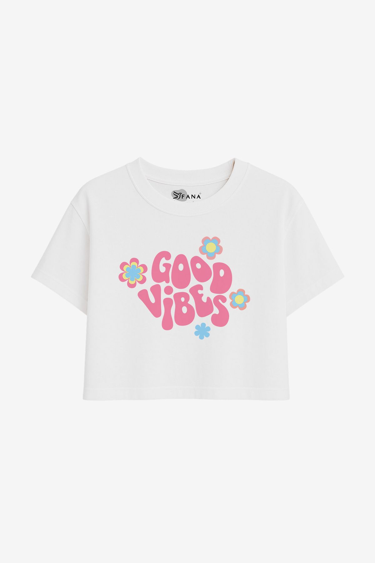 FANA Kadın Beyaz Tişört Renkli Retro Slogan Baskılı Oversize Kısa T-shirt