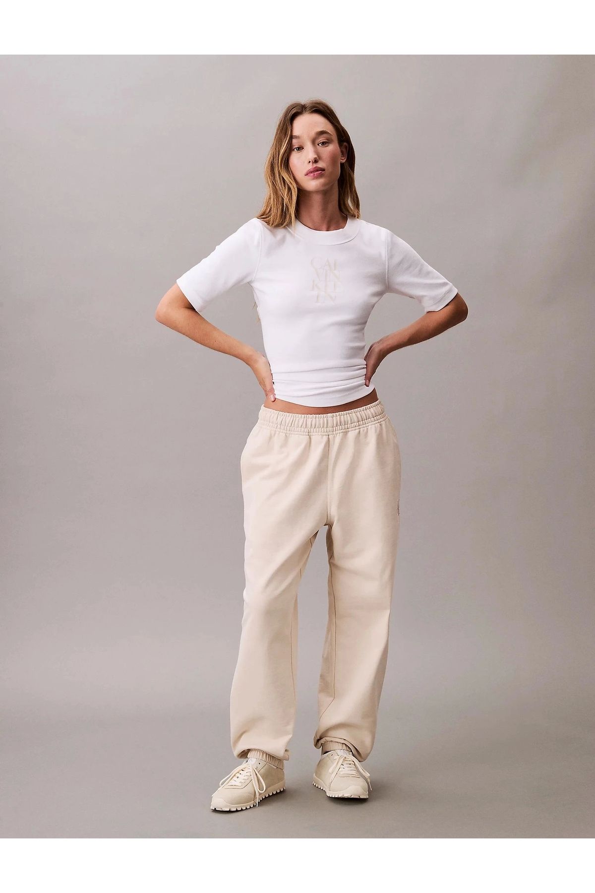 Calvin Klein Jeans Monologo French Terry Jogger Kadın Beyaz Eşofman Altı Lv047b235g-acg