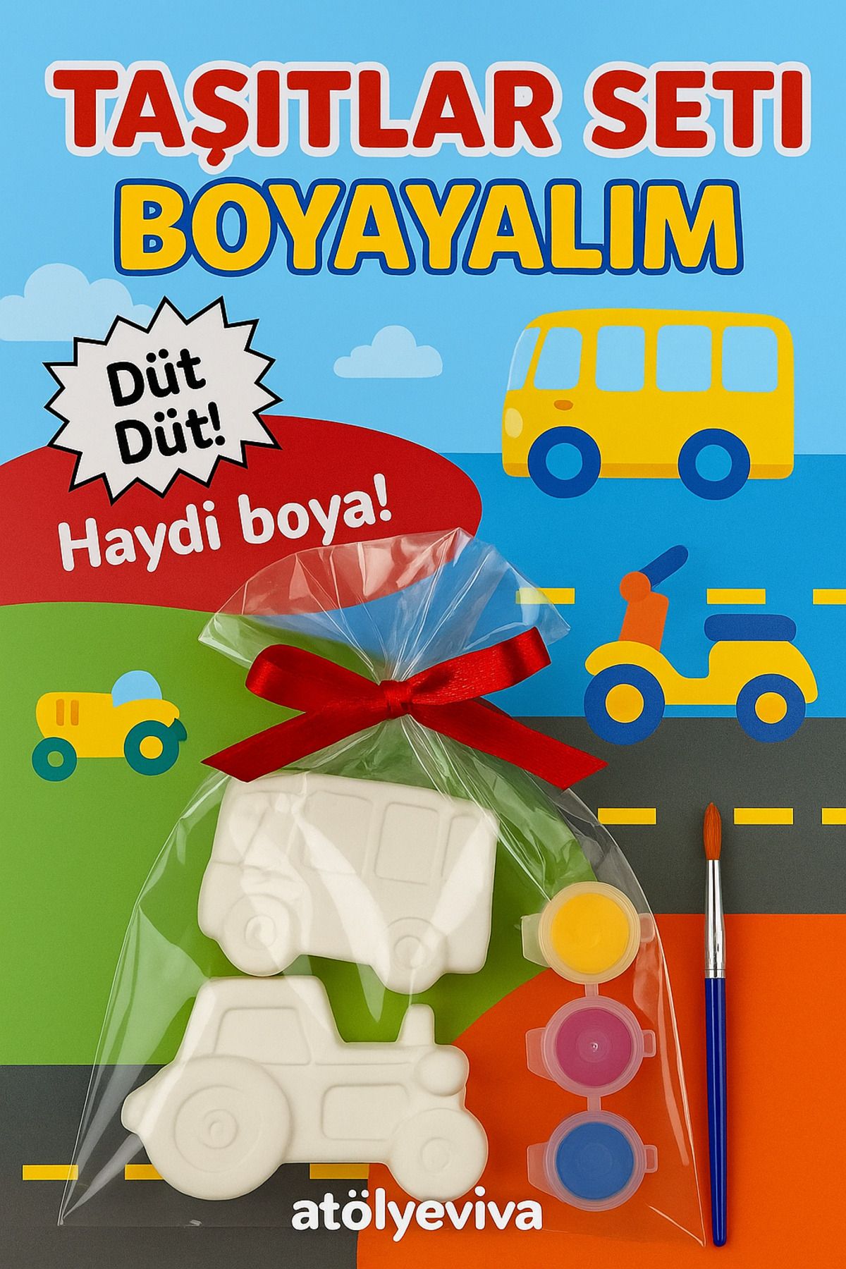 ATÖLYE VİVA Taş boyama seti Taşıtlar serisi otobüs traktör