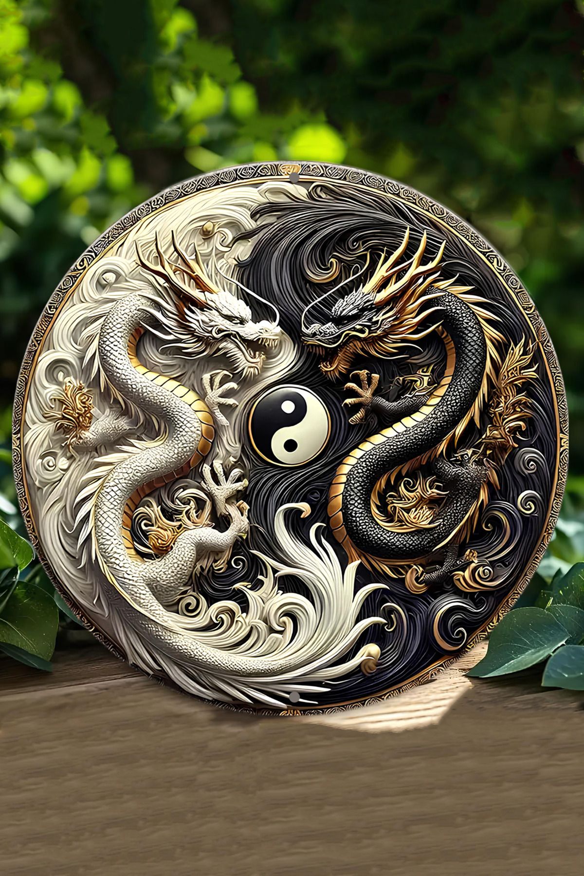kutuTR 🐉 Ejderha ve Yin Yang Temalı 3D Görünümlü MDF Duvar Dekoru 🌟 DT010