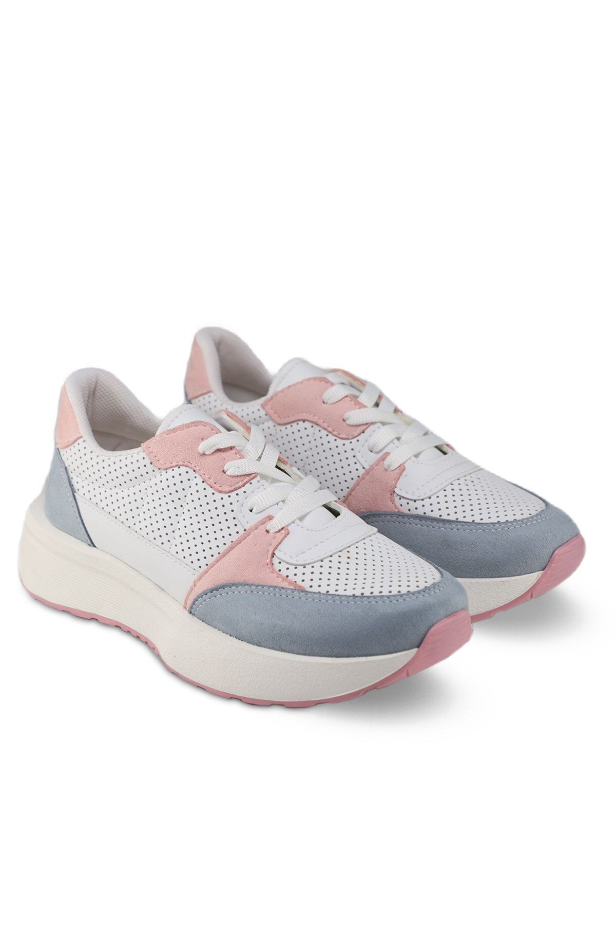 royalmoni Günlük Bağcıklı Yürüyüş Ayakkabısı Mavi Pudra Kadın Sneaker
