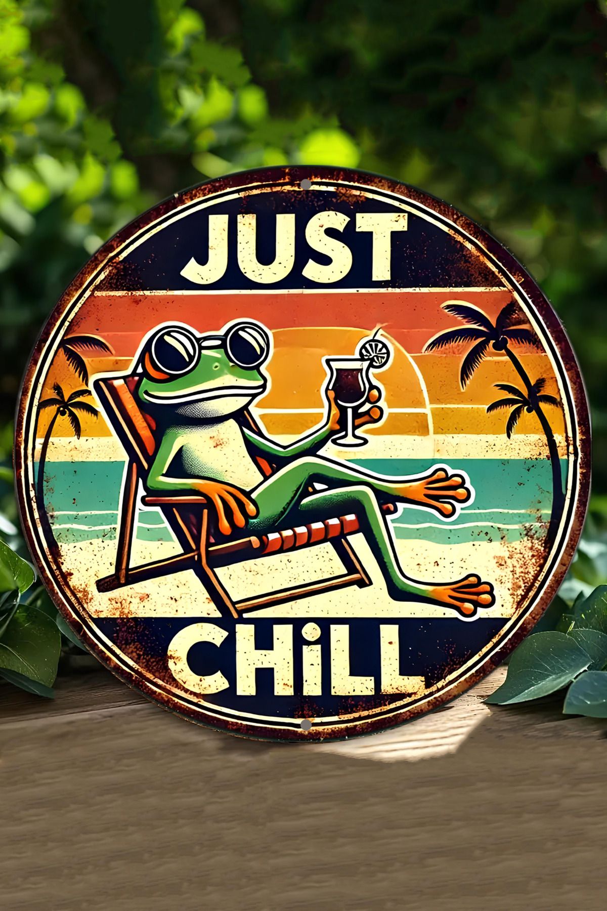 kutuTR 🐸 Just Chill – Şezlongda Keyif Yapan Kurbağa MDF Duvar Dekoru DT014
