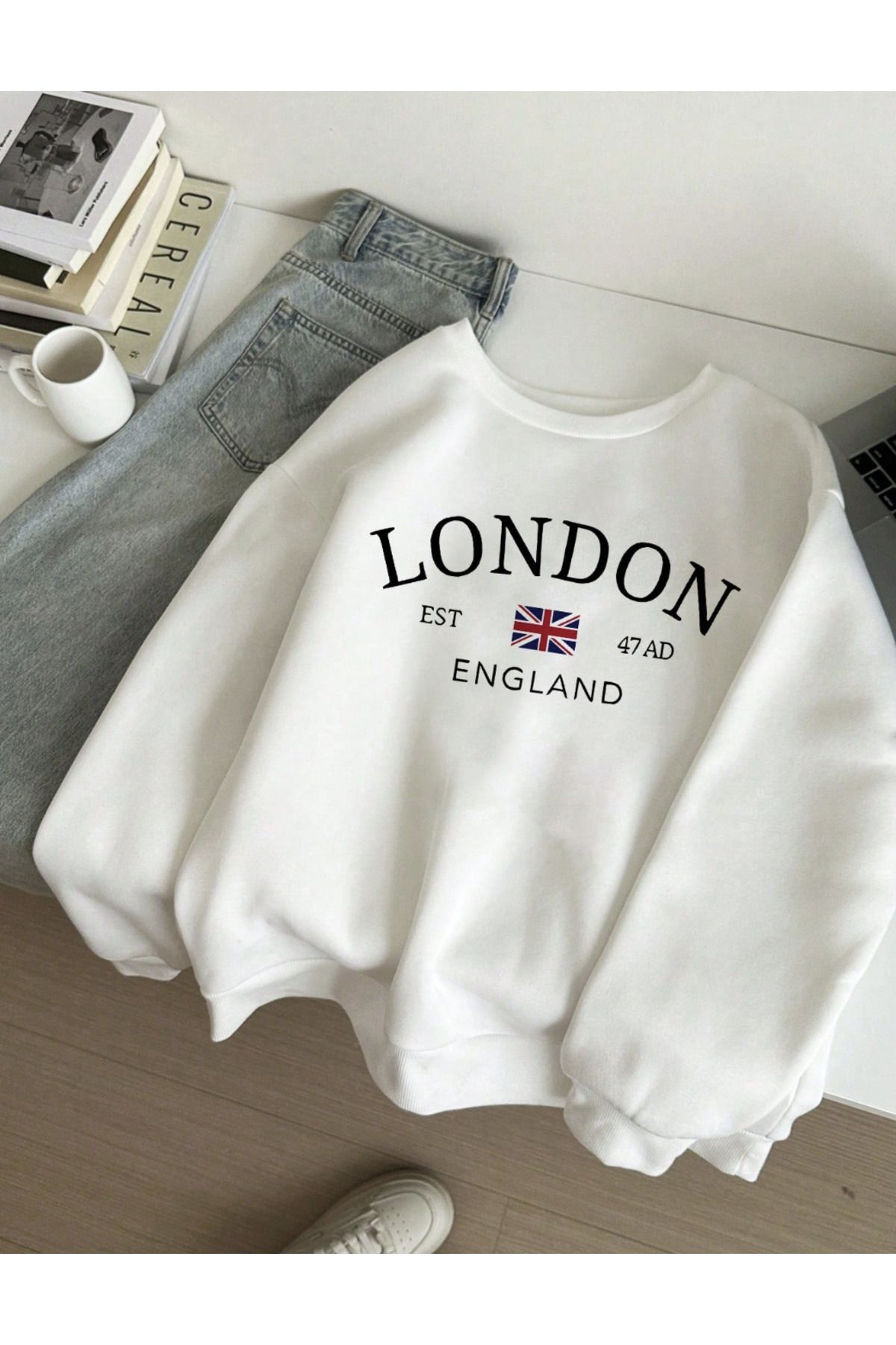 COHERENT Unisex Kadın/Erkek LONDON Özel Renkli Oversize Bisiklet Yaka Pamuklu Sweatshirt