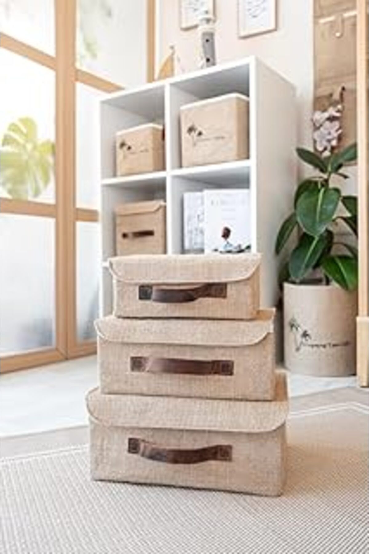 Mu Art Ahşap Art Bee Jüt Kapaklı Dolap Içi Organizer Takı, Makyaj, Banyo, Ofis Düzenleyici Saklama Kutusu 26x20x
