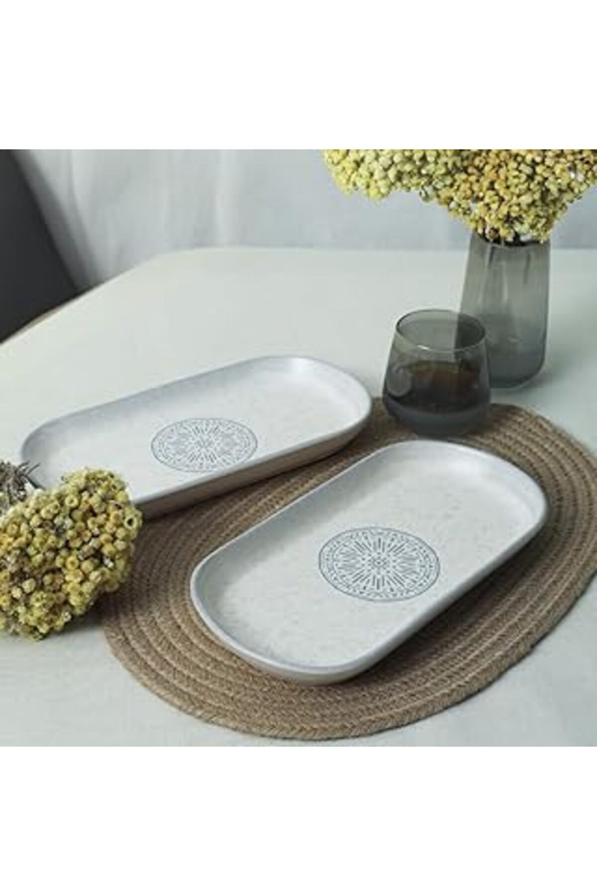 Mu Art Ahşap Keramika Stone Noyan Kayık Tabak 28 Cm 2 Adet 21427