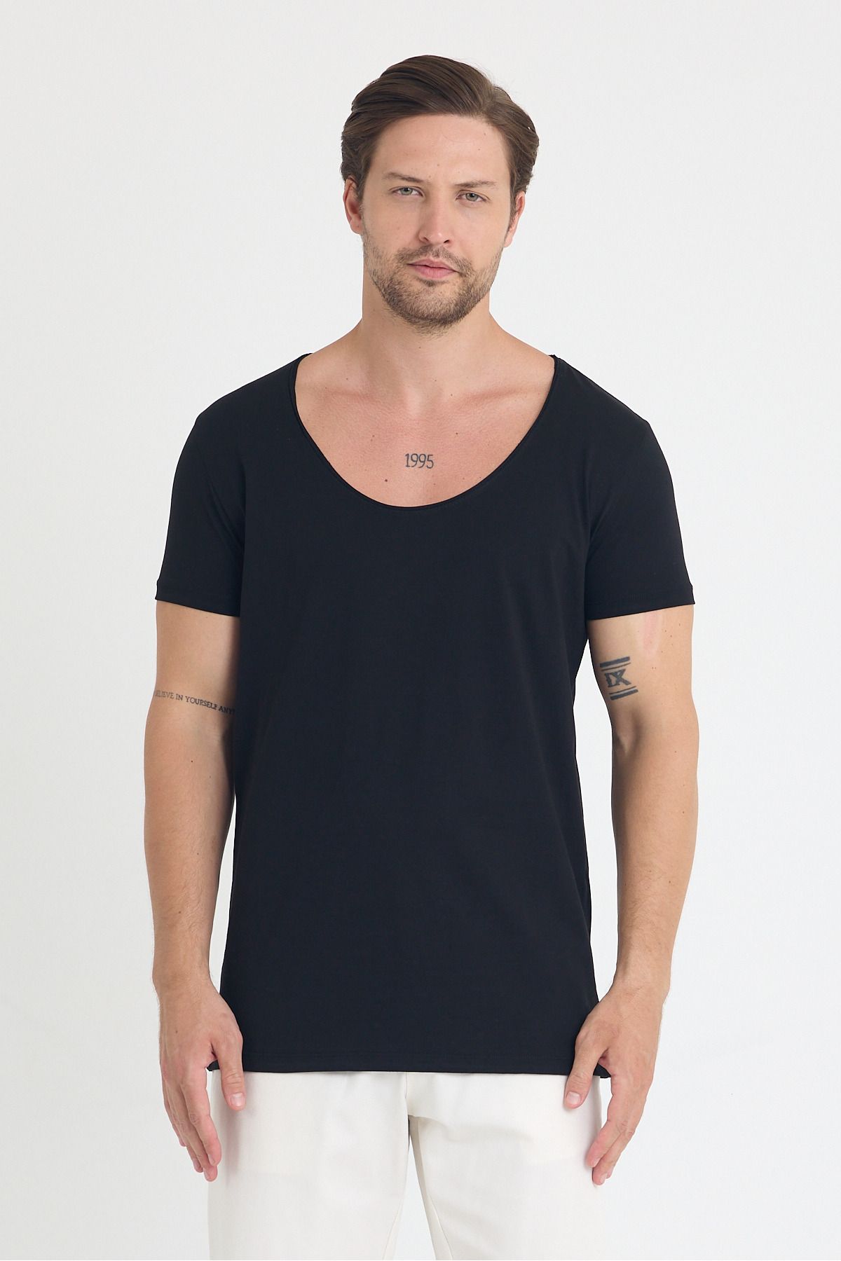 THE ONE Erkek Açık Yaka Düz kesim Basic T-Shirt