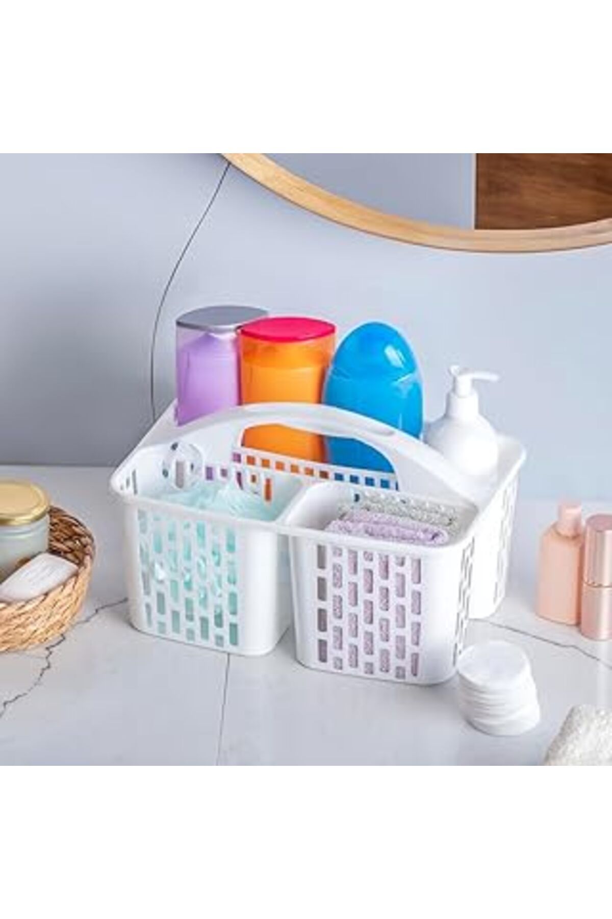 Mu Art Ahşap Porsima 8114 Org-51 3 Bölmeli Düzenleyici Sepet - Çok Amaçlı Organizer - Beyaz