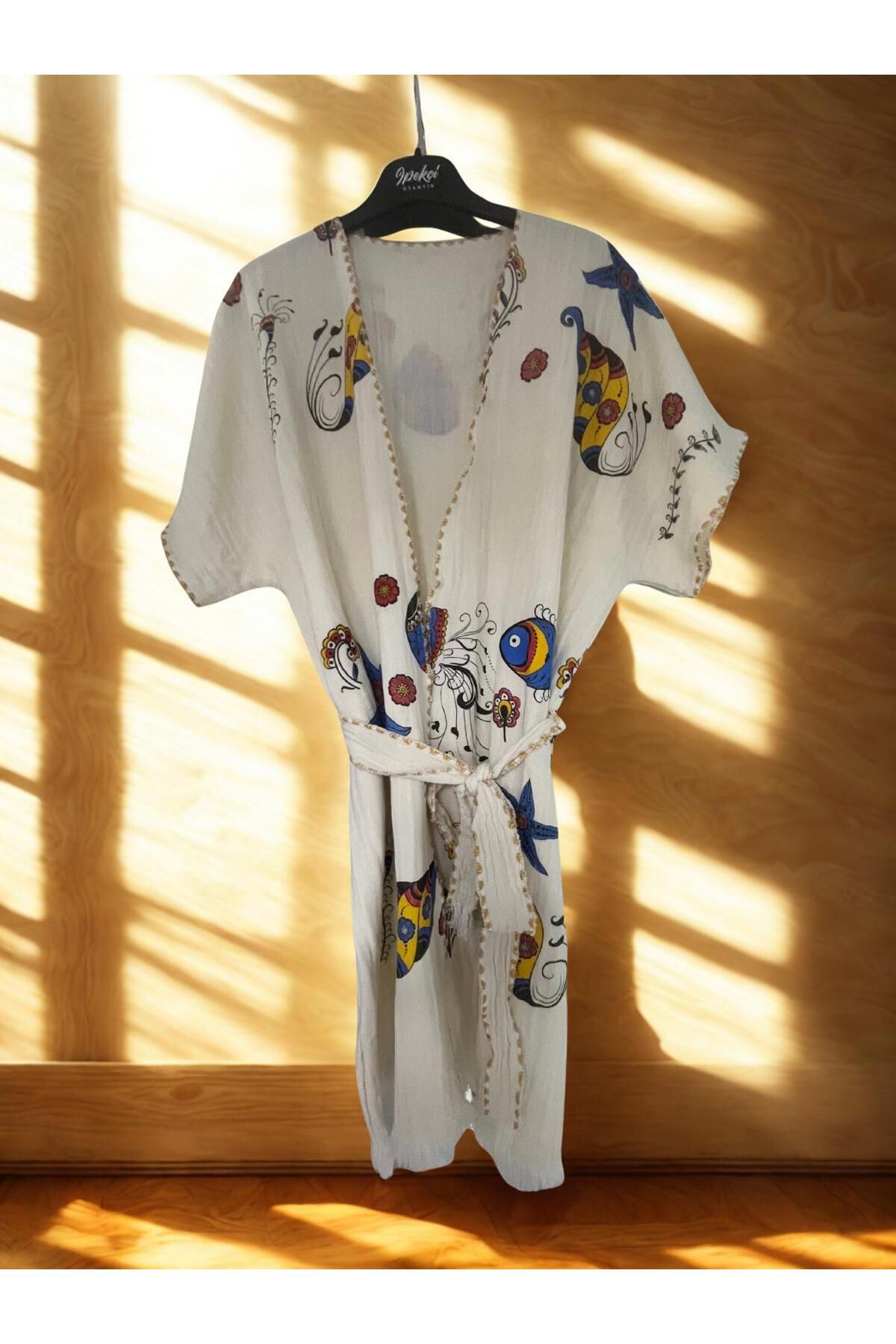 TekStilize Deniz Grubu Deniz Yıldızı Desenli Kimono (%100 PAMUKLU)