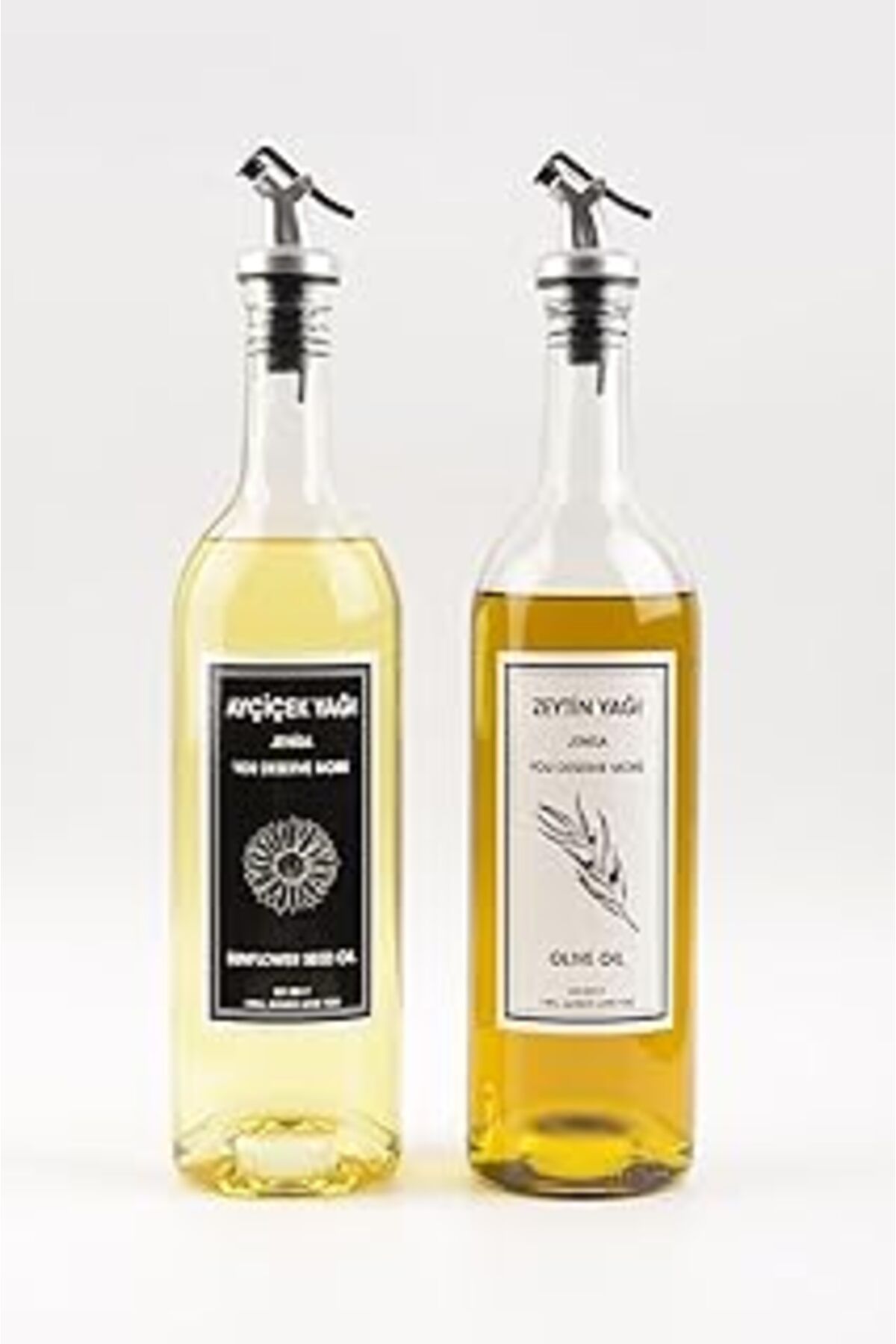 Mu Art Ahşap Jenisa 2'li 750 ml Akıtmaz Şeffaf Zeytinyağı Sıvıyağ Şişesi Cam Yağdanlık Akıtıcılı Yağlık 750ml