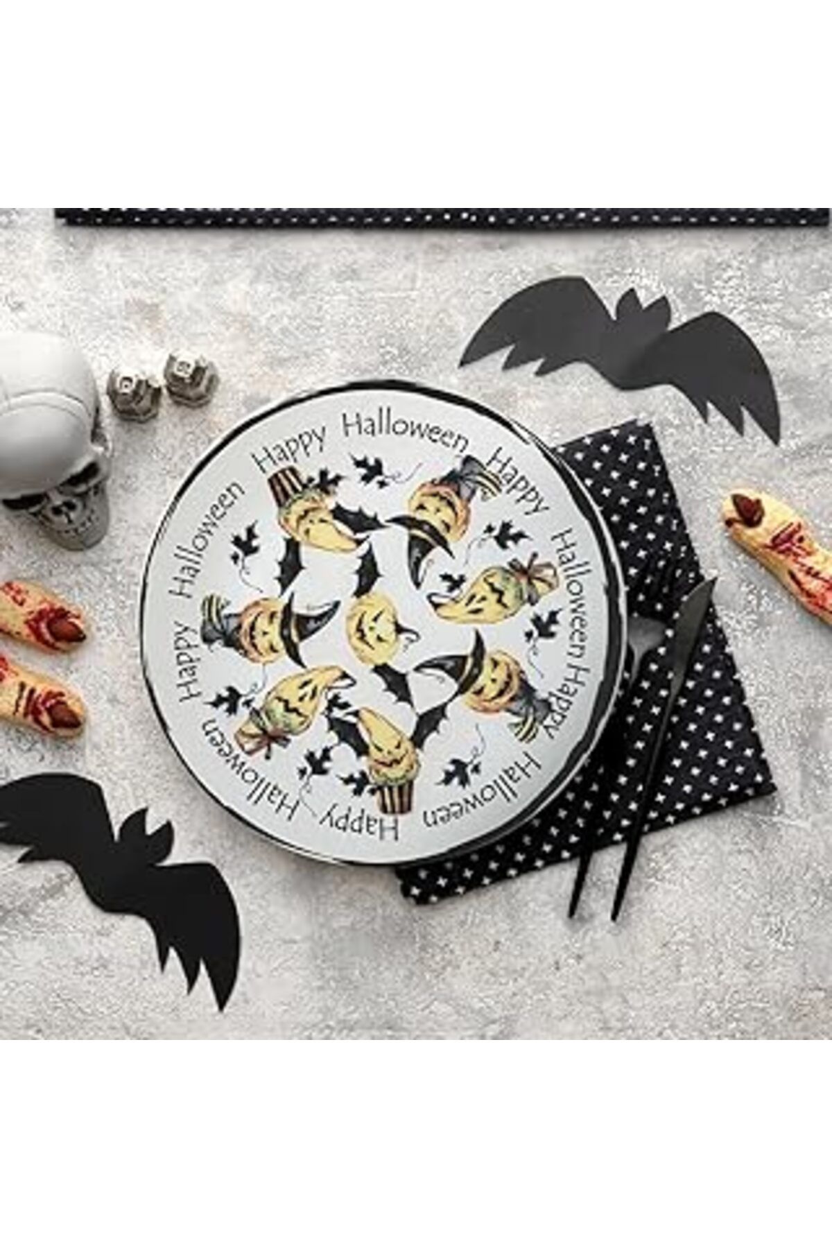 Mu Art Ahşap Keramika Halloween Happy 2 Servis Tabağı 26 Cm 19946