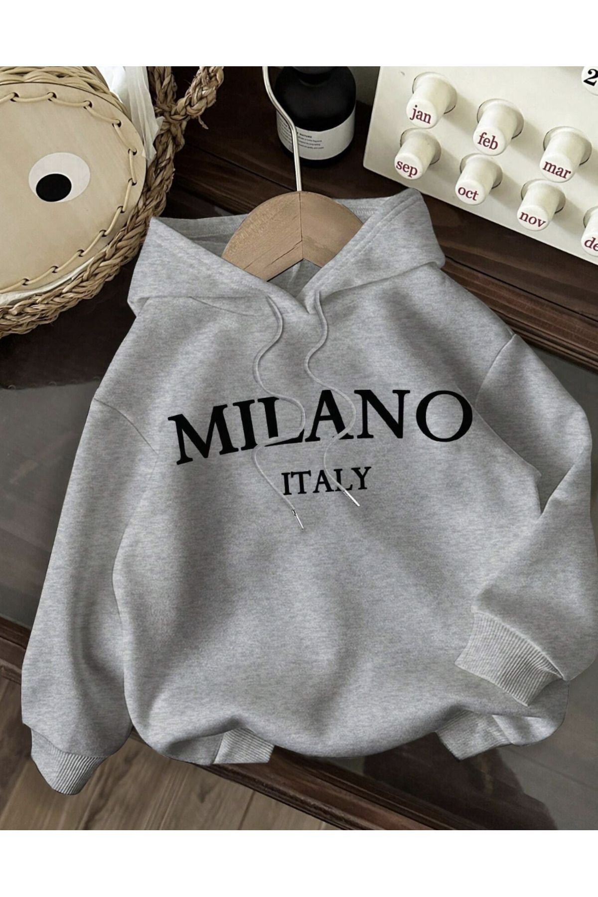 COHERENT Unisex Erkek/Kadın MİLANO Renkli Özel Baskılı Pamuklu Oversize Kapüşonlu Sweatshirt