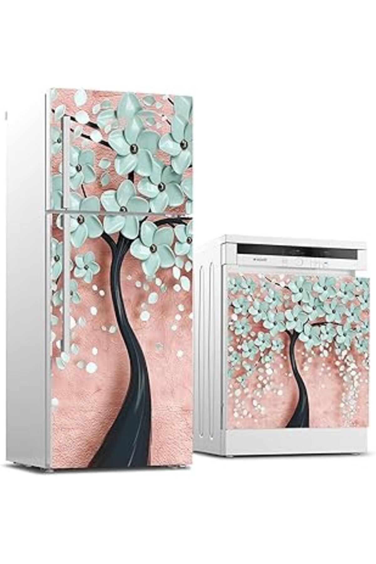 Qedii Buzdolabı Ve Bulaşık Makinası Beyaz Eşya Sticker Kaplama 3D Ağaç