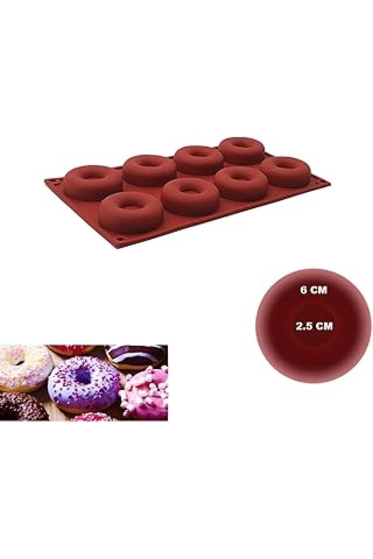 ASİTAN Flexmat Silikon Kek Kalıbı Donat 6' Li Kirmizi Ecmelnm458