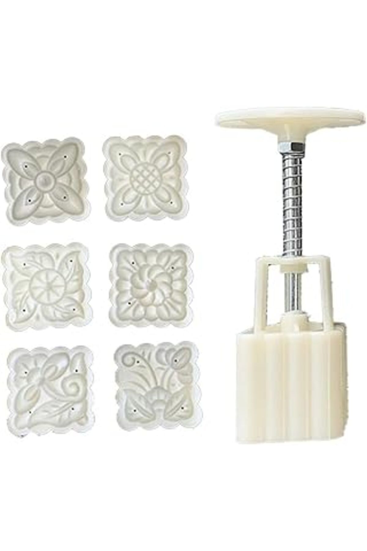 Mu Art Ahşap Mooncake Basmalı 6 Lı Kopat Set Kurabiye Kalıbı Beyaz Ecmelnm170
