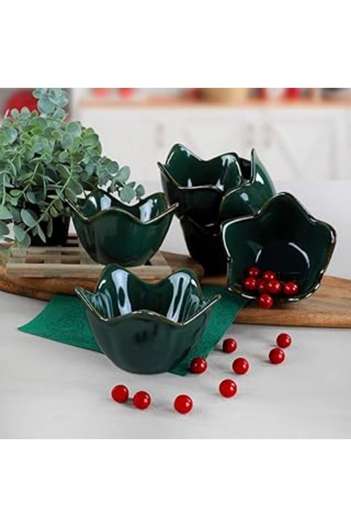 Mu Art Ahşap Keramika Zümrüt Zambak Çerezlik 12 Cm 6 Adet