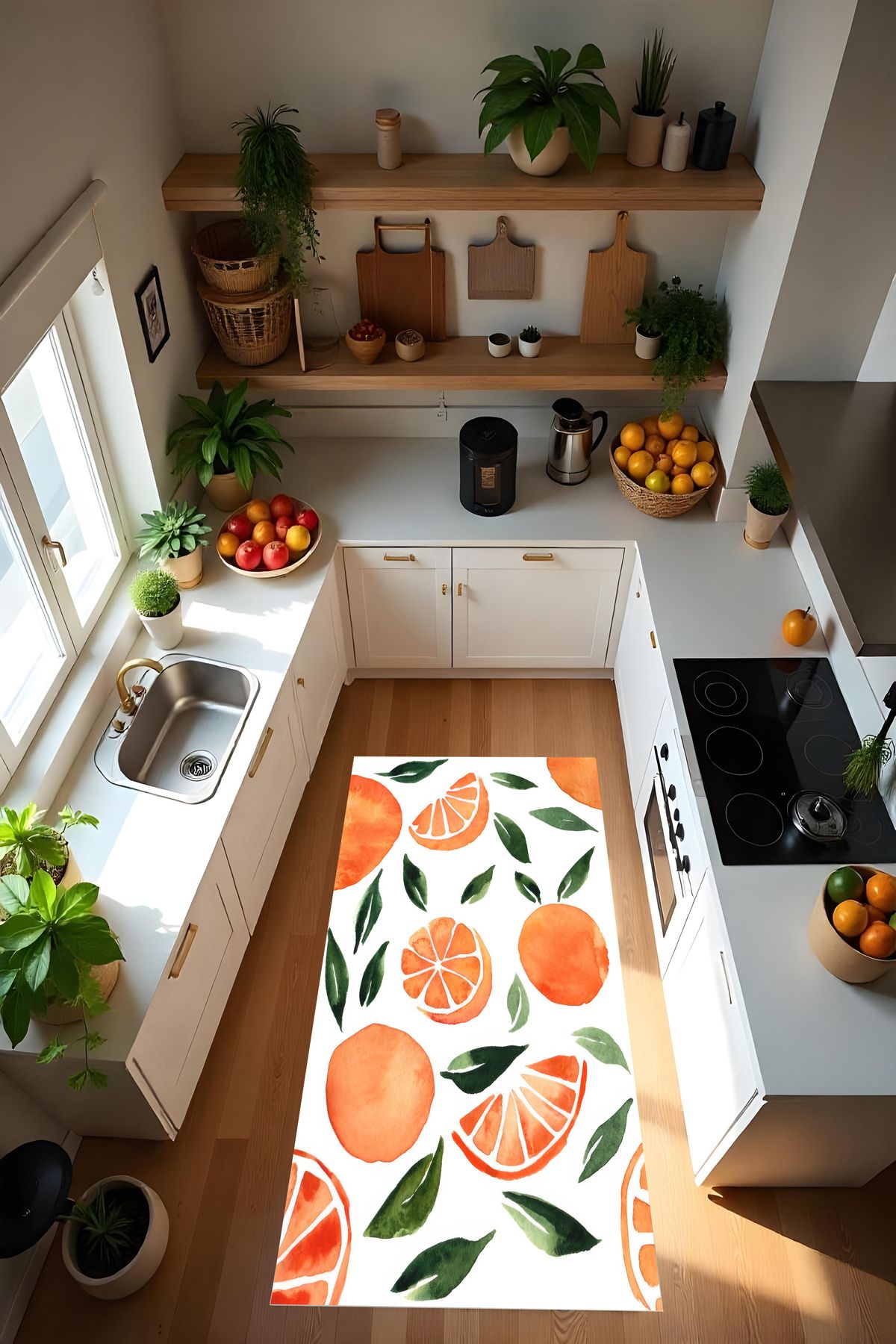 Liriya Dijital Baskı Modern Kaymaz Taban Leke Tutmaz Makinada Yıkanabilir Mutfak Halısı ve Balkon Halısı