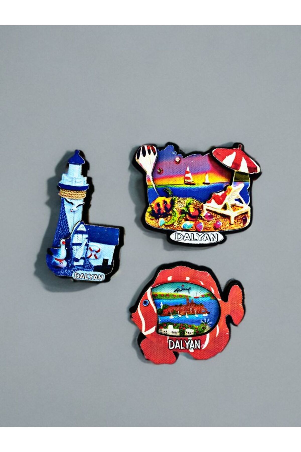 Home DALYAN Temalı 3 lü Set Ahşap 3 Boyutlu Magnet. Mat Renkler ve Eskitme.