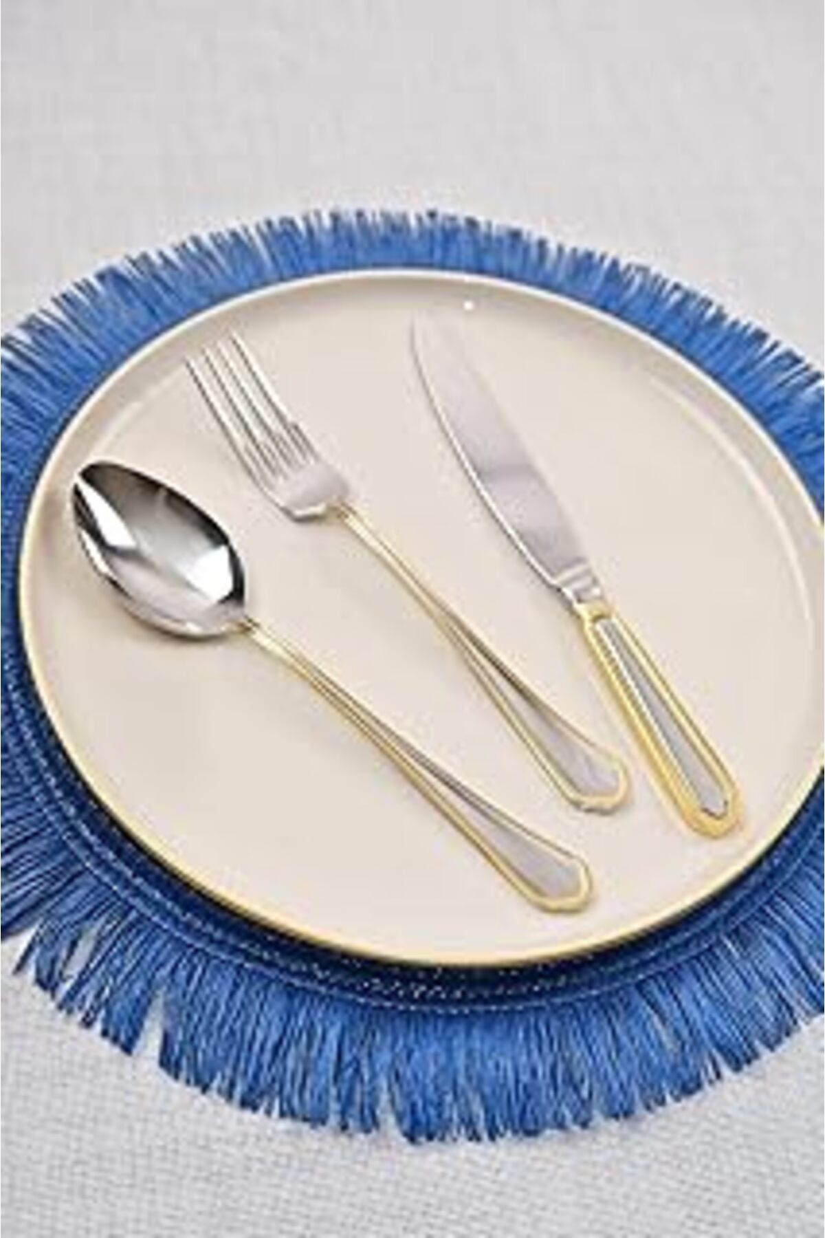 Mu Art Ahşap Lugga Mira Gold Tatlı Çatal Kaşık Bıçak Takımı 6 Kişilik 18 Parça