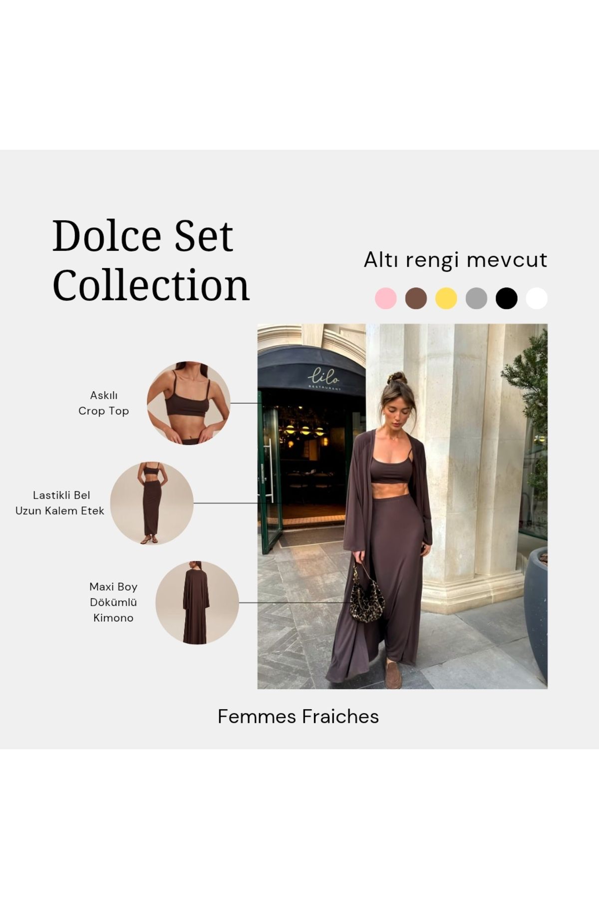 femmes fraiches Femmes Dolce Acı Kahve Set ( Maxi Etek Crop Top Maxi Etek)