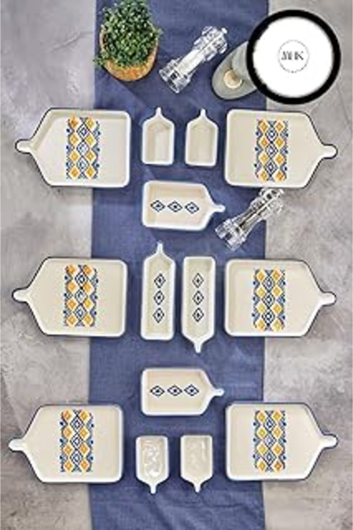 Mu Art Ahşap 14 Parça 6 Kişilik Desenli Yemek Seti