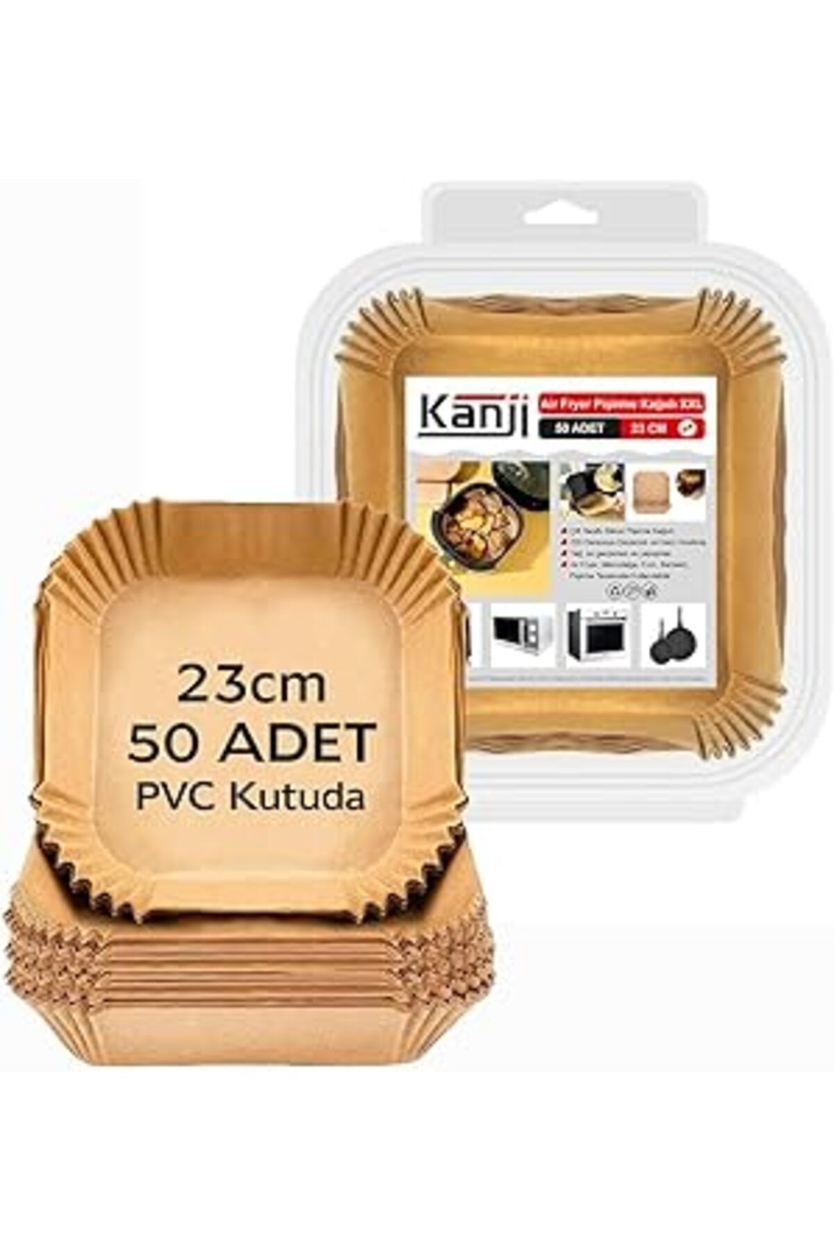 ASİTAN Kanji 50 Adet Air Fryer Pişirme Kağıdı 23 Cm – Tek Kullanımlık, Yapışmaz, Yağ Geçirmez, Kare Tabak
