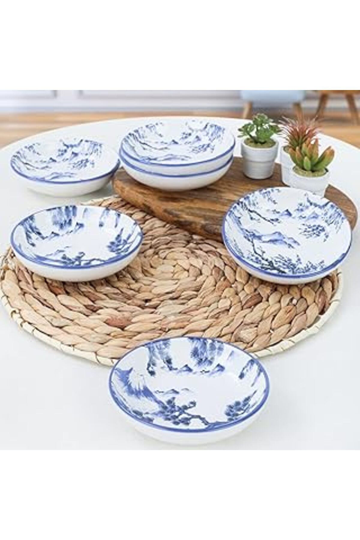 Mu Art Ahşap Keramika Blue Mountains Halka Çerezlik/Sosluk 13 Cm 6 Adet - 19990/19991