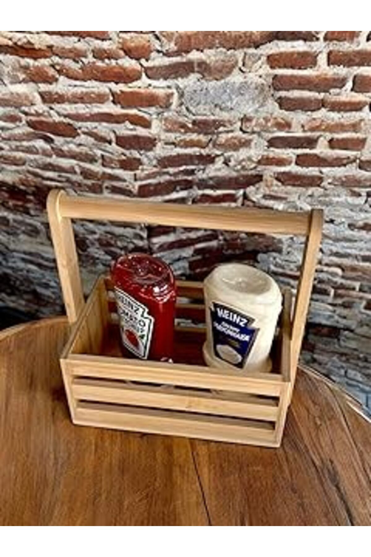 Mu Art Ahşap Deconox Bambu Masa Üstü Taşınabilir Sosluk Ve Peçetelik, Bambu Tezgah Üstü Ketçap,-mayonez Ve Harda