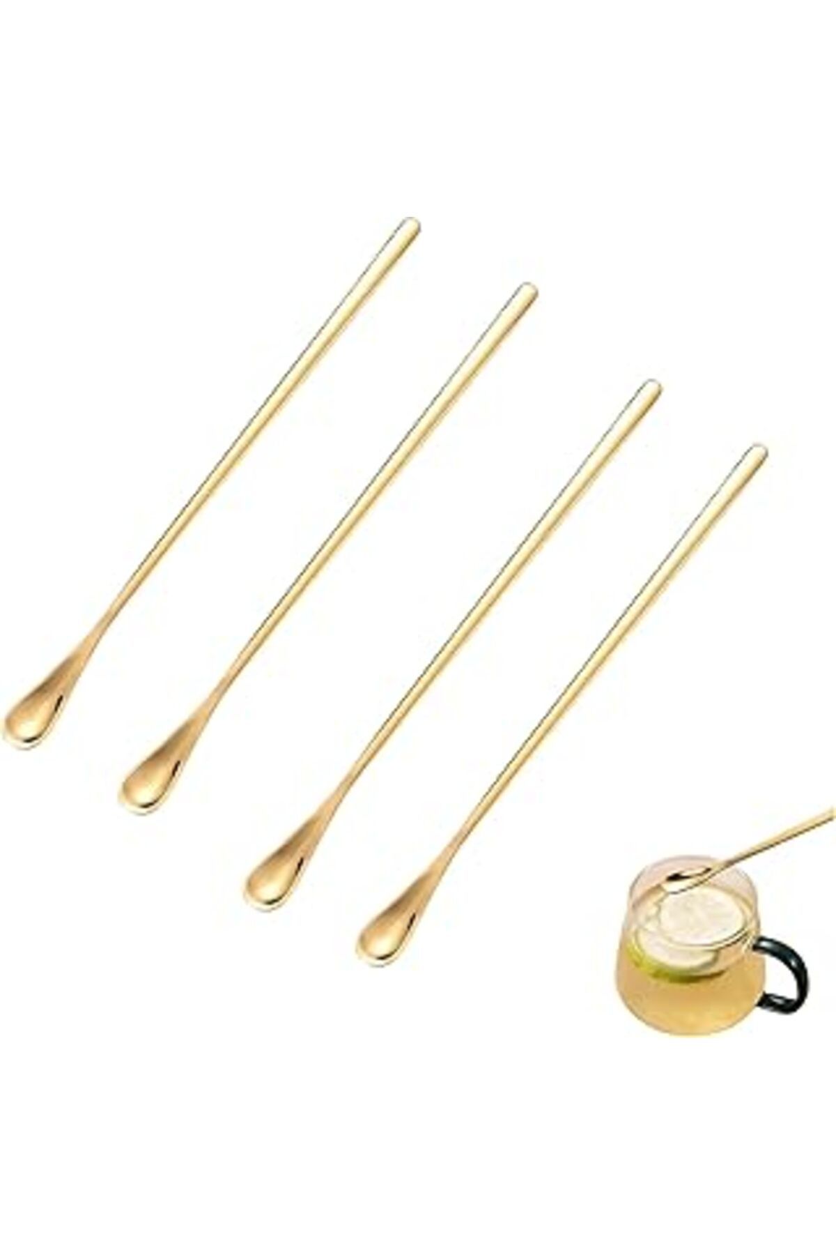 ASİTAN Perlotus 304 Çelik 19 Cm Gold Renkli Kokteyl Kahve Latte Kaşığı 4 Adet