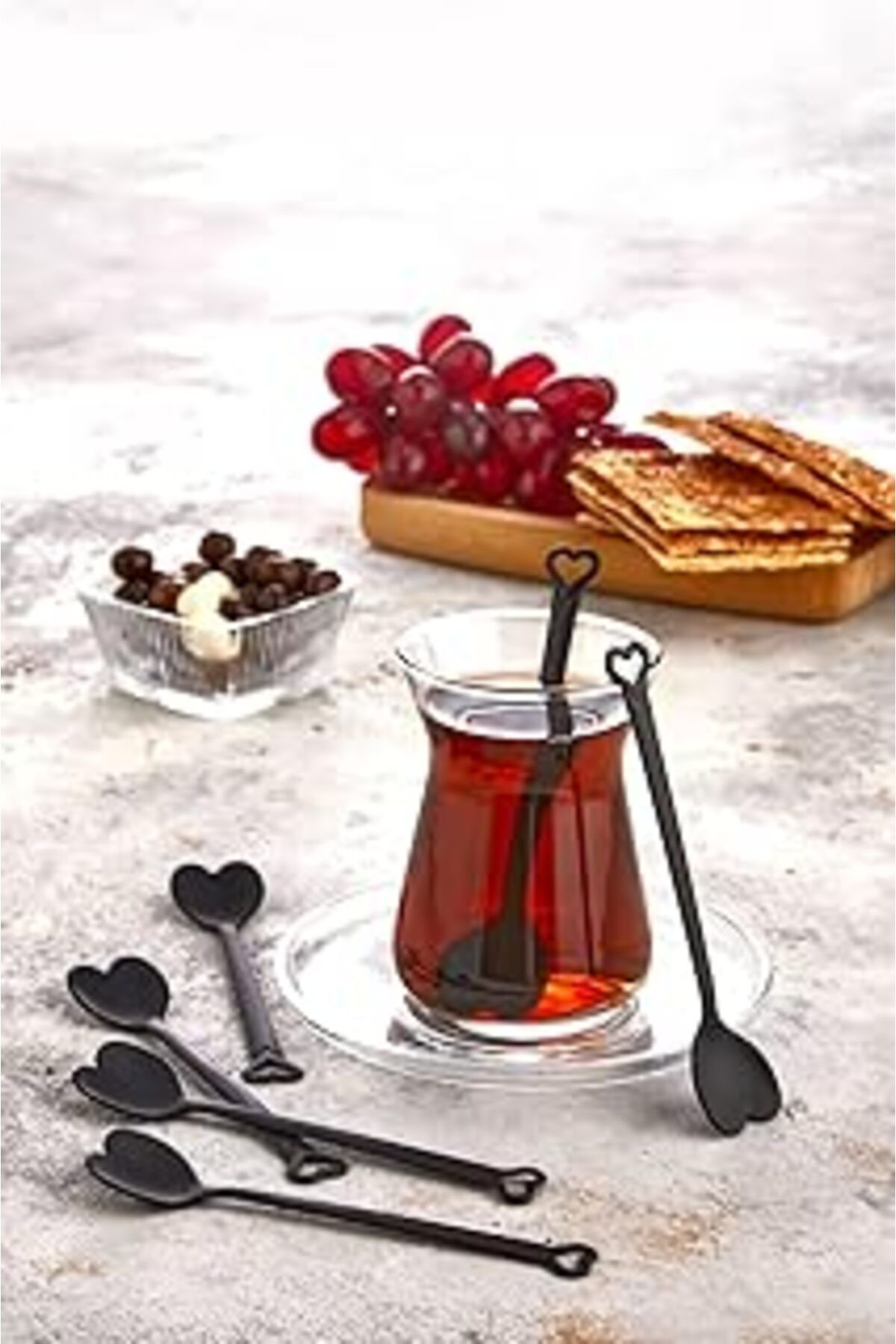 ASİTAN İliva Özel Tasarım 6' Lı Siyah Lüks Çay Kaşığı Seti Takımı