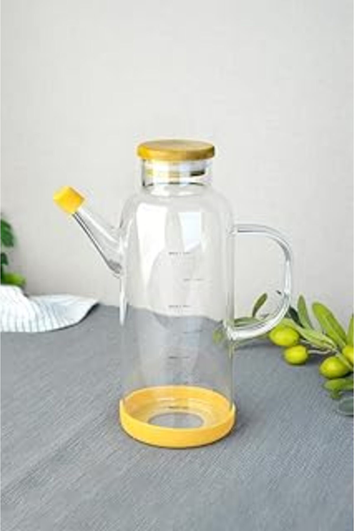 Qedii Paçi 800 Ml Bambu Kapaklı Borosilikat Cam Yağlık