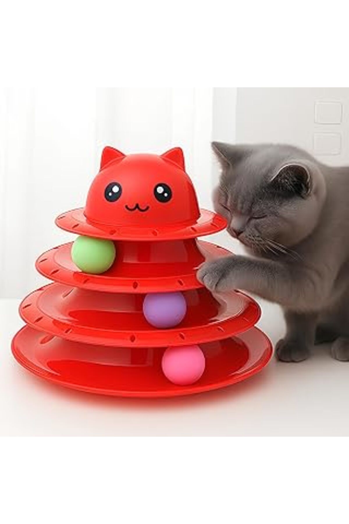 ASİTAN Kanji Tower Of Tracks 3 Katlı Eğlenceli Kırmızı Kedi Oyuncağı Seti | Toplu Kedi Yakalama Kulesi