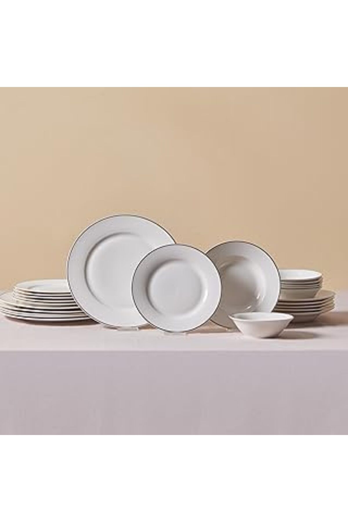 Mu Art Ahşap Karaca Rebeca Porselen 24 Parça 6 Kişilik Yemek Takımı Platin